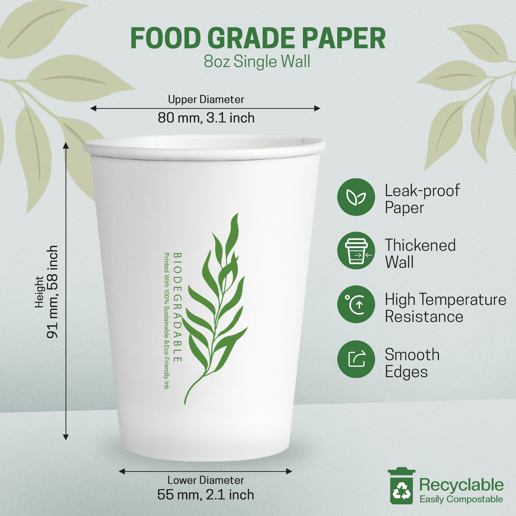 EcoEdge 8 Oz Disposable Heavy-Duty Party Paper Cups | 100% Natural (Pack of 1000)