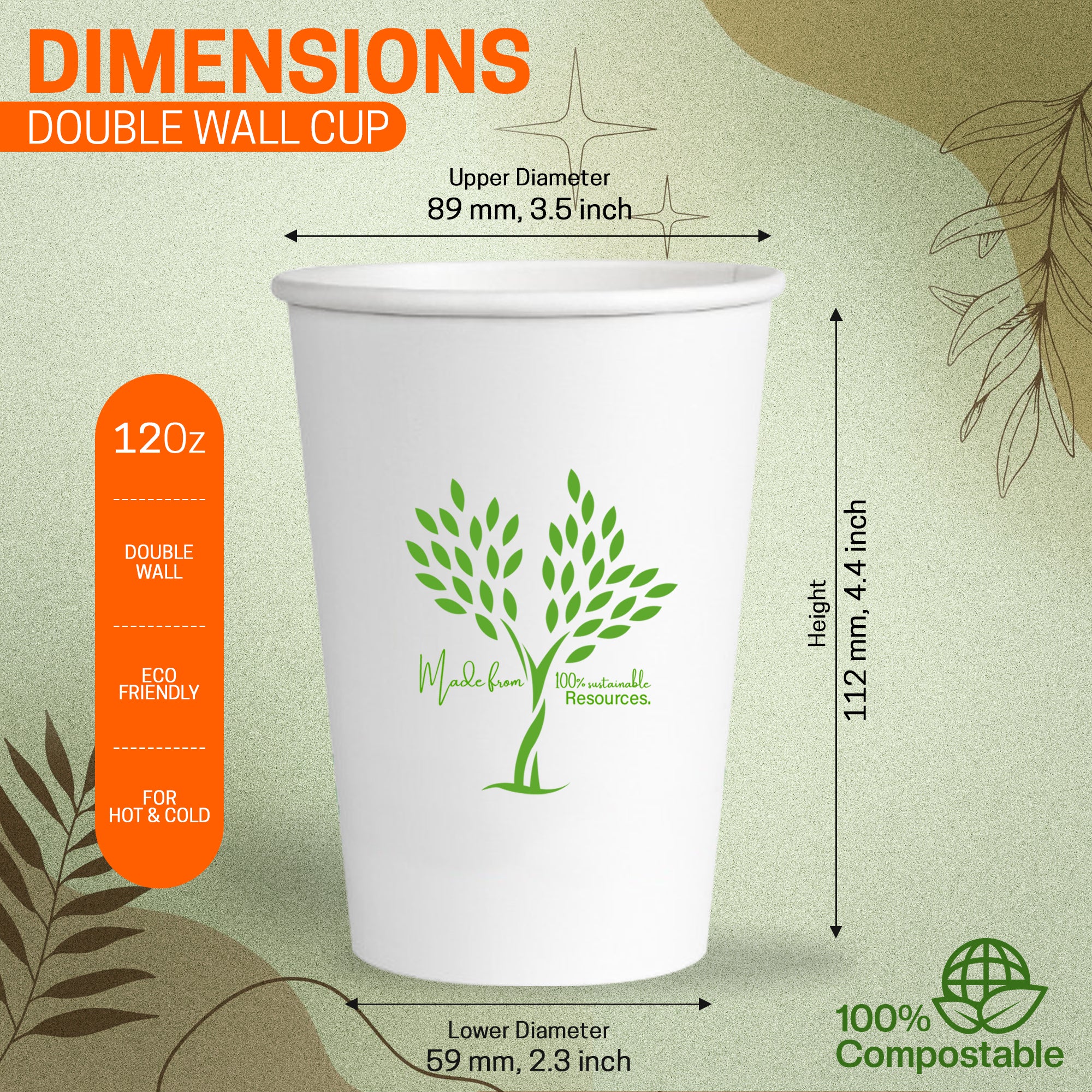 EcoEdge 12 Oz Disposable Heavy-Duty Insulated Party Paper Cups with Lid | 100% Organic