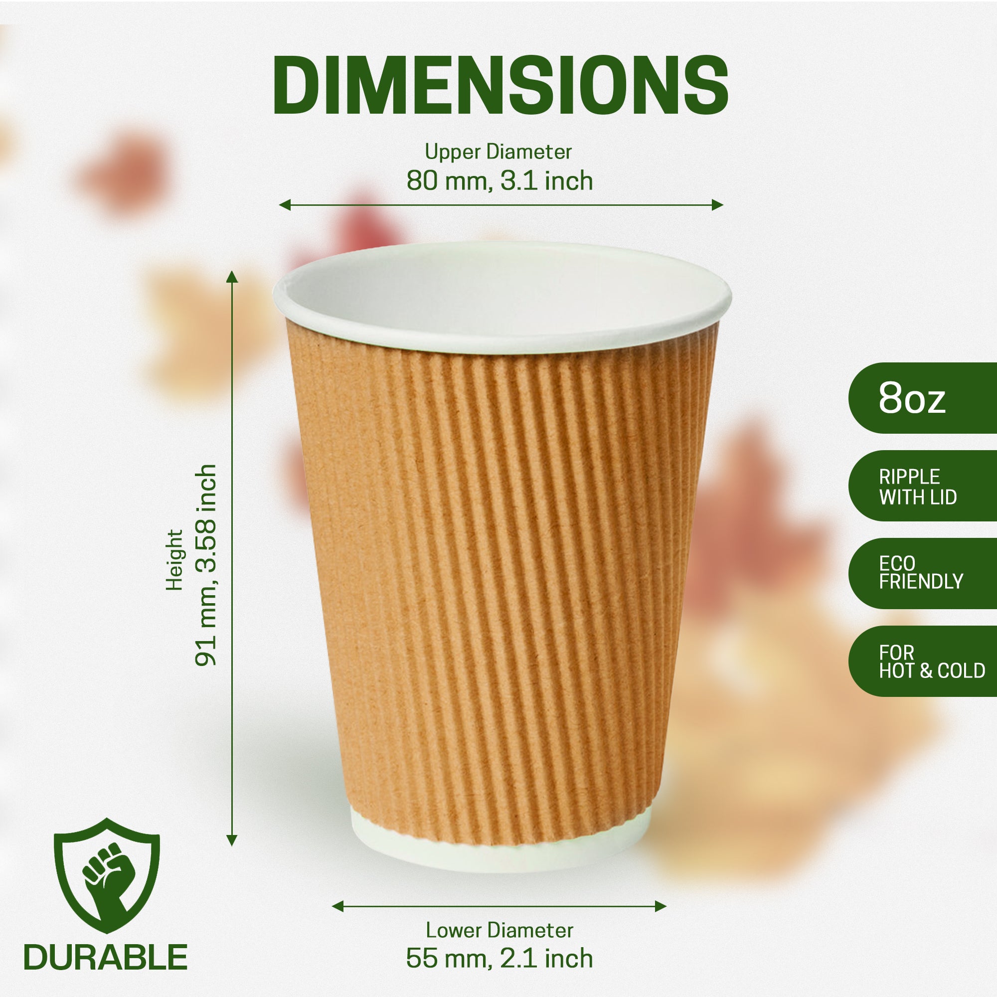 EcoEdge 8 Oz Brown Disposable Heavy-Duty, Triple Wall Ripple Party Paper Cups | 100% Organic