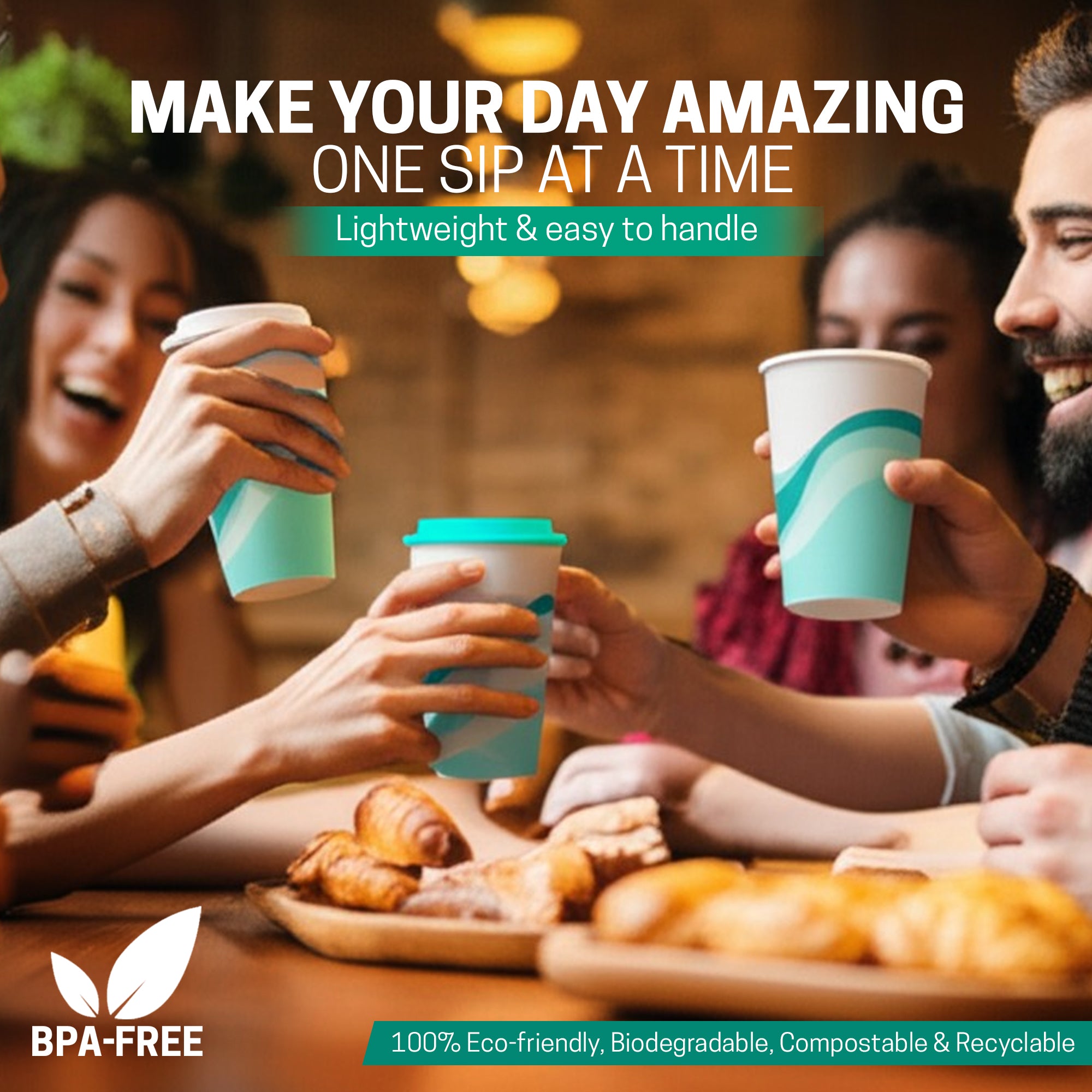 EcoEdge 8 Oz Disposable Heavy-Duty Party Paper Cups with Lid | 100% Natural