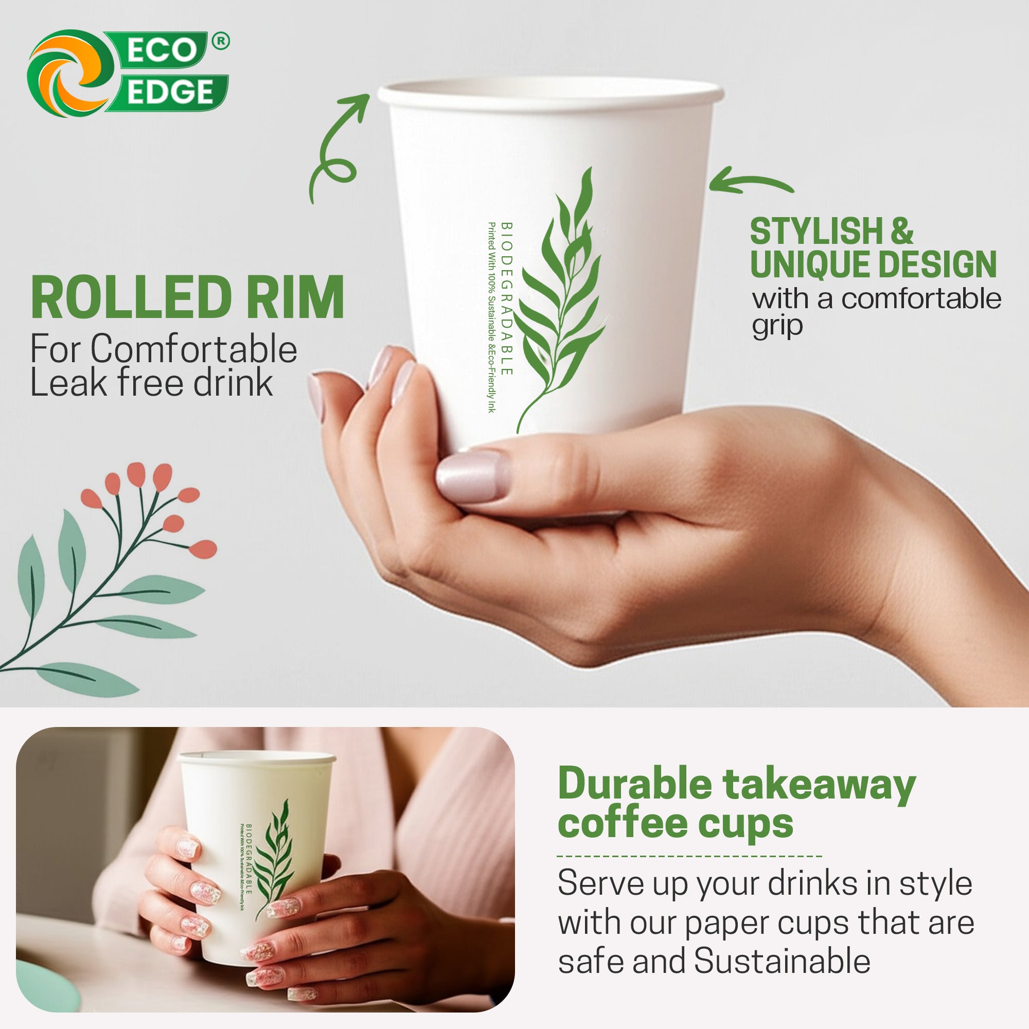 EcoEdge 8 Oz Disposable Heavy-Duty Party Paper Cups | 100% Natural (Pack of 1000)