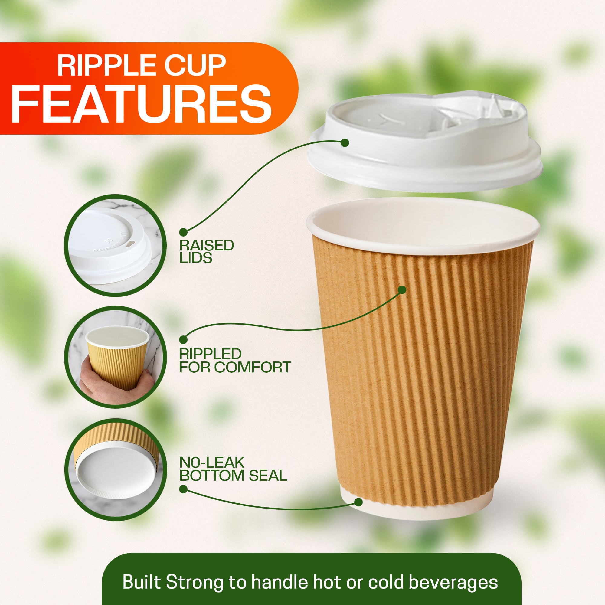 EcoEdge 8 Oz Brown Disposable Heavy-Duty, Triple Wall Ripple Party Paper Cups | 100% Organic