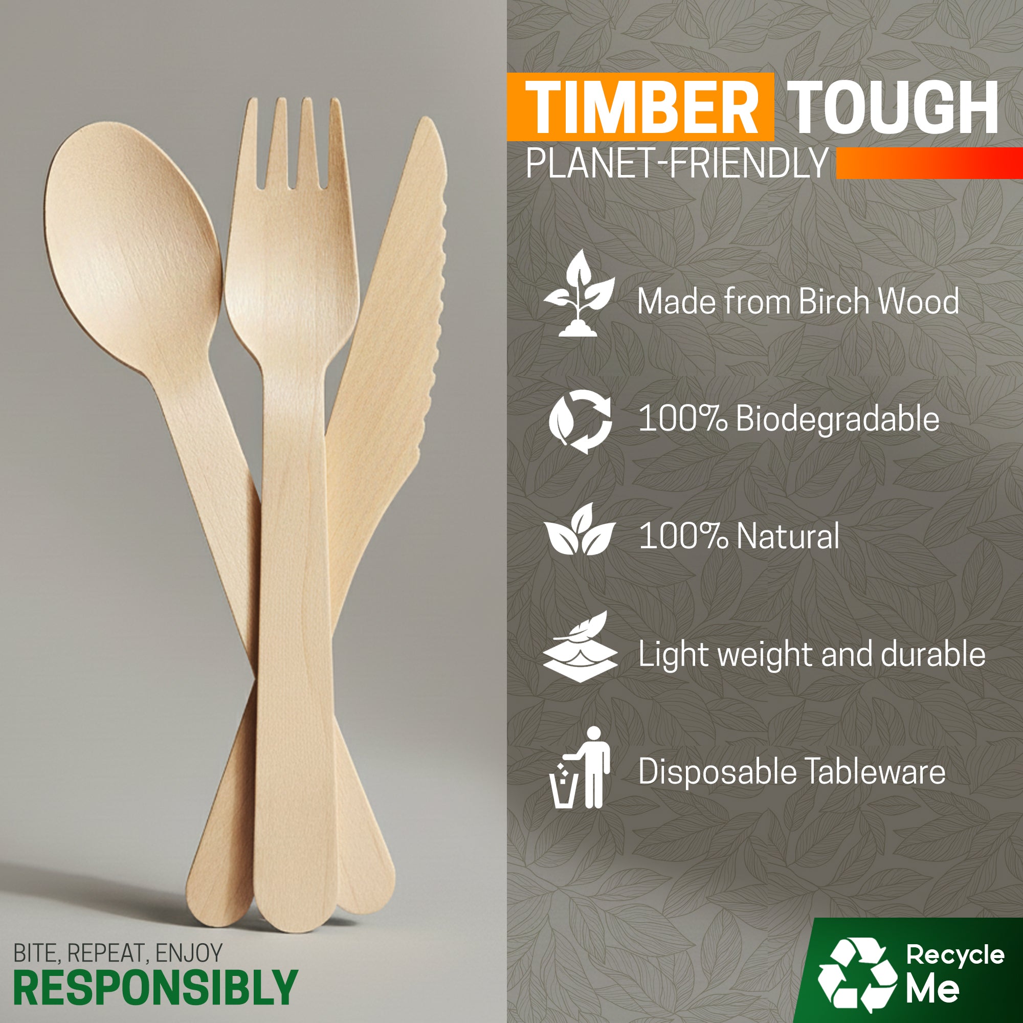 Eco Edge Wooden Cutlery Set | Spoon, Fork & Knife | Compostable & Plant-Based