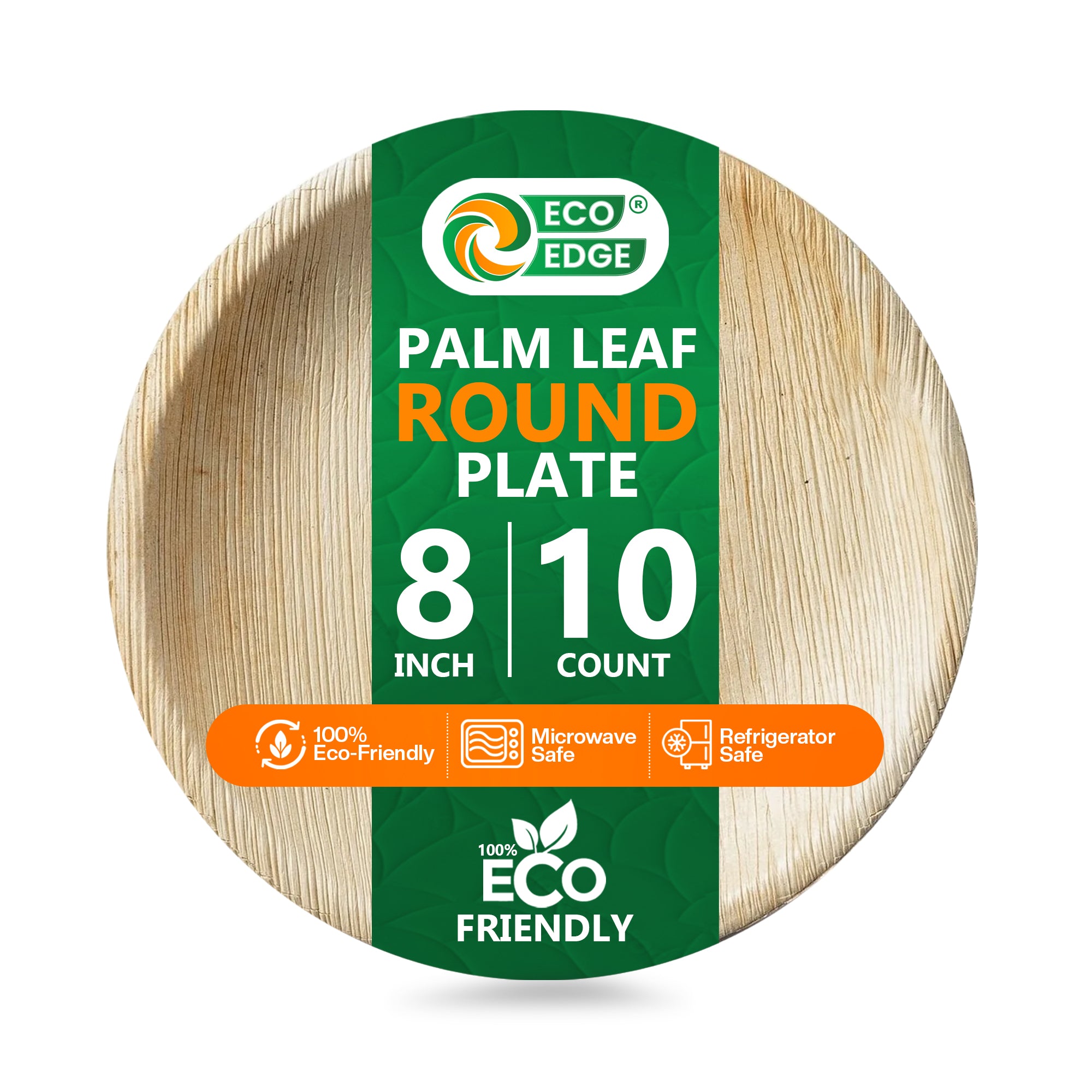 EcoEdge 8 Inch Round Areca Palm Leaf Plates | 100% Natural