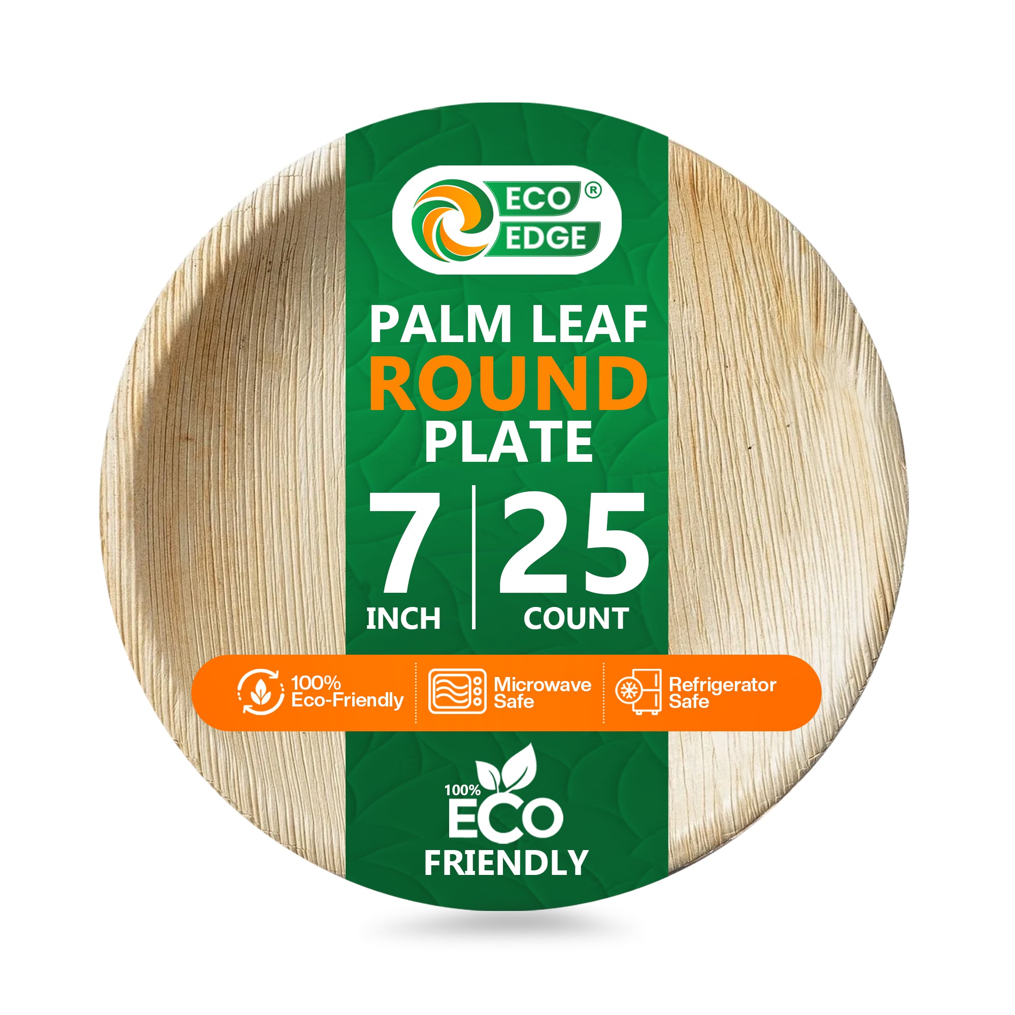 EcoEdge 7 Inch Round Areca Palm Leaf Plates | 100% Compostable