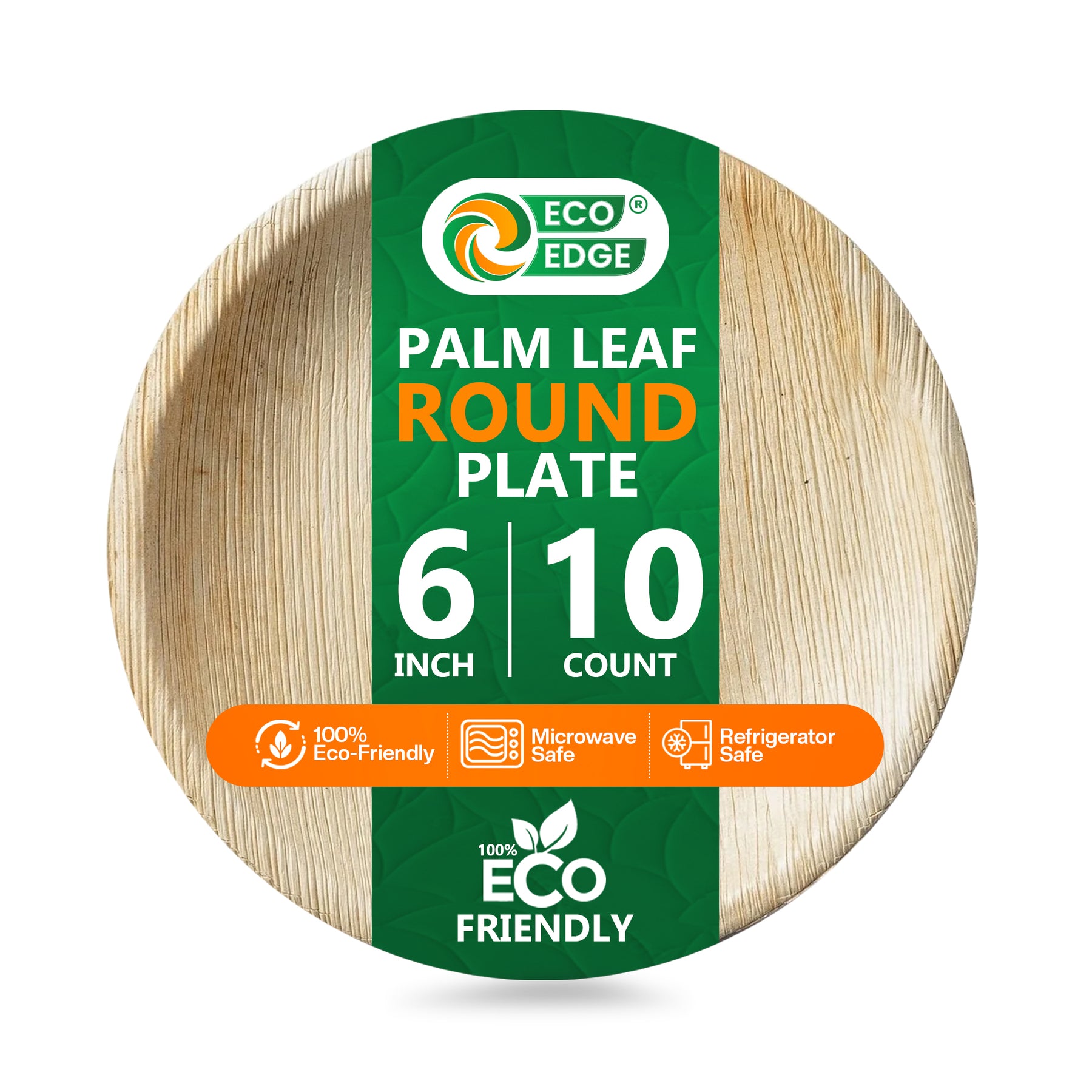 EcoEdge 6 Inch Round Areca Palm Leaf Plates | 100% Organic