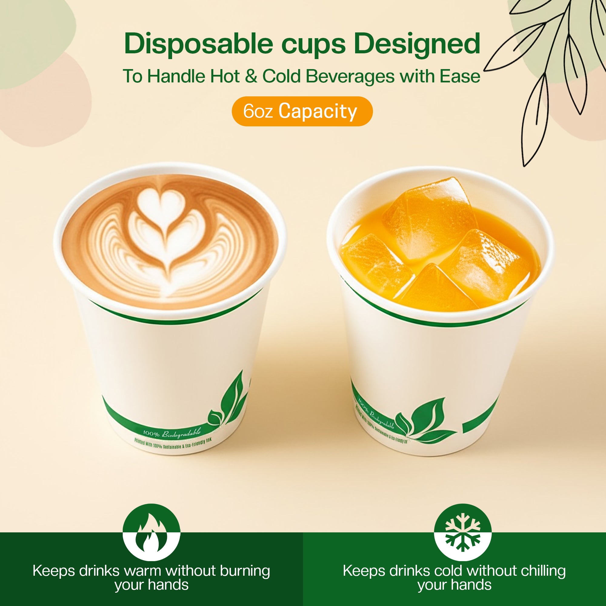 EcoEdge 6 Oz Disposable Heavy-Duty Party Paper Cups | 100% Organic