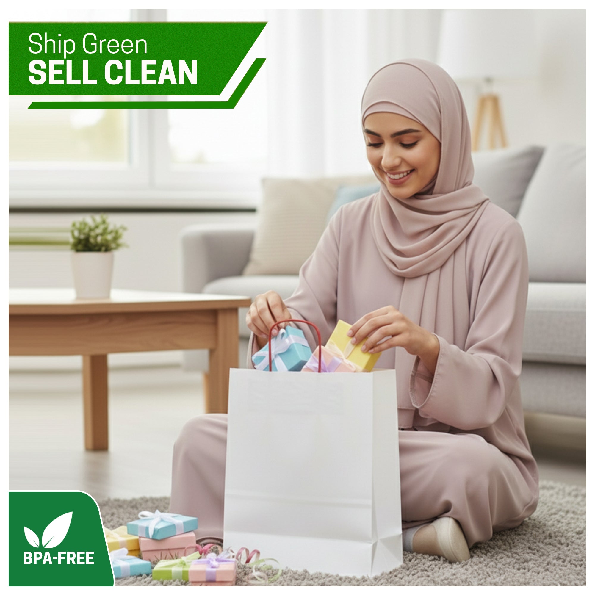 EcoEdge (32x22x32 cm) Large Recyclable White Plain Paper Bag | 100% Natural