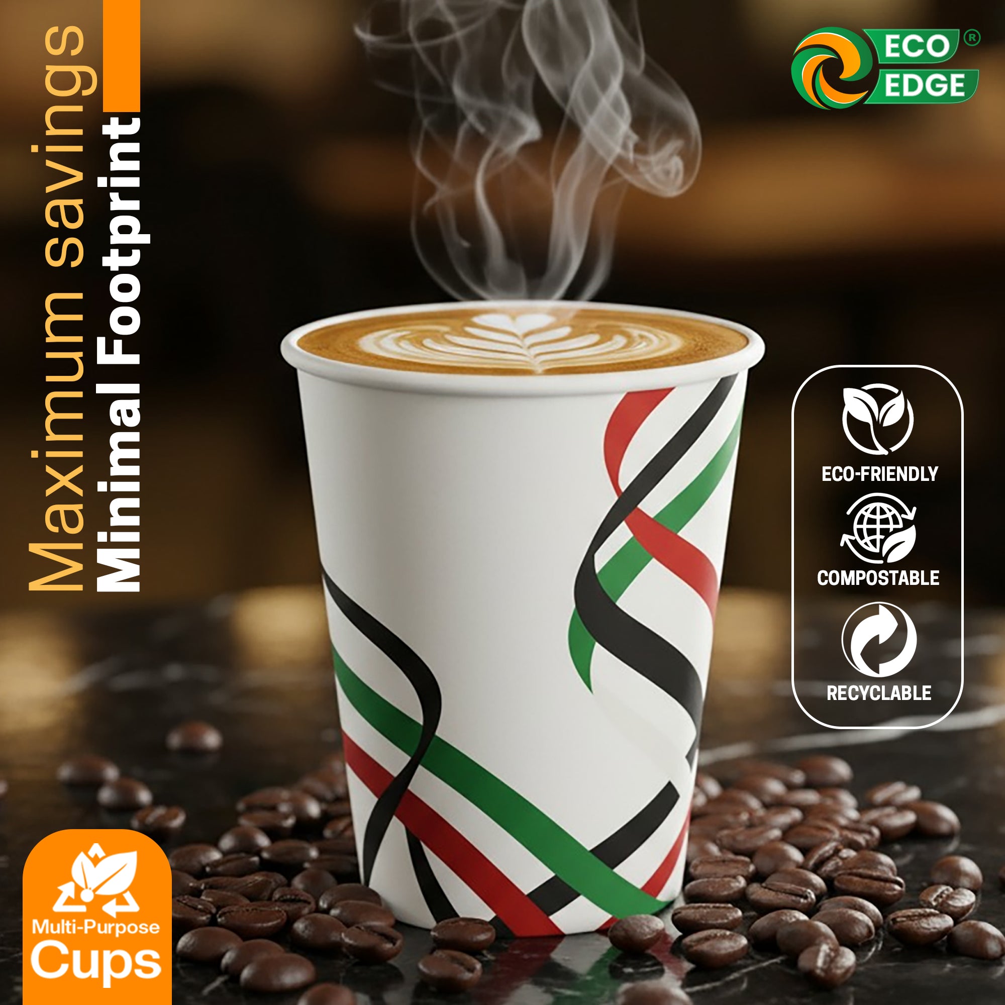 EcoEdge 8 Oz National Day Edition Heavy-Duty Paper Cups | Compostable, Durable & Plastic-Free