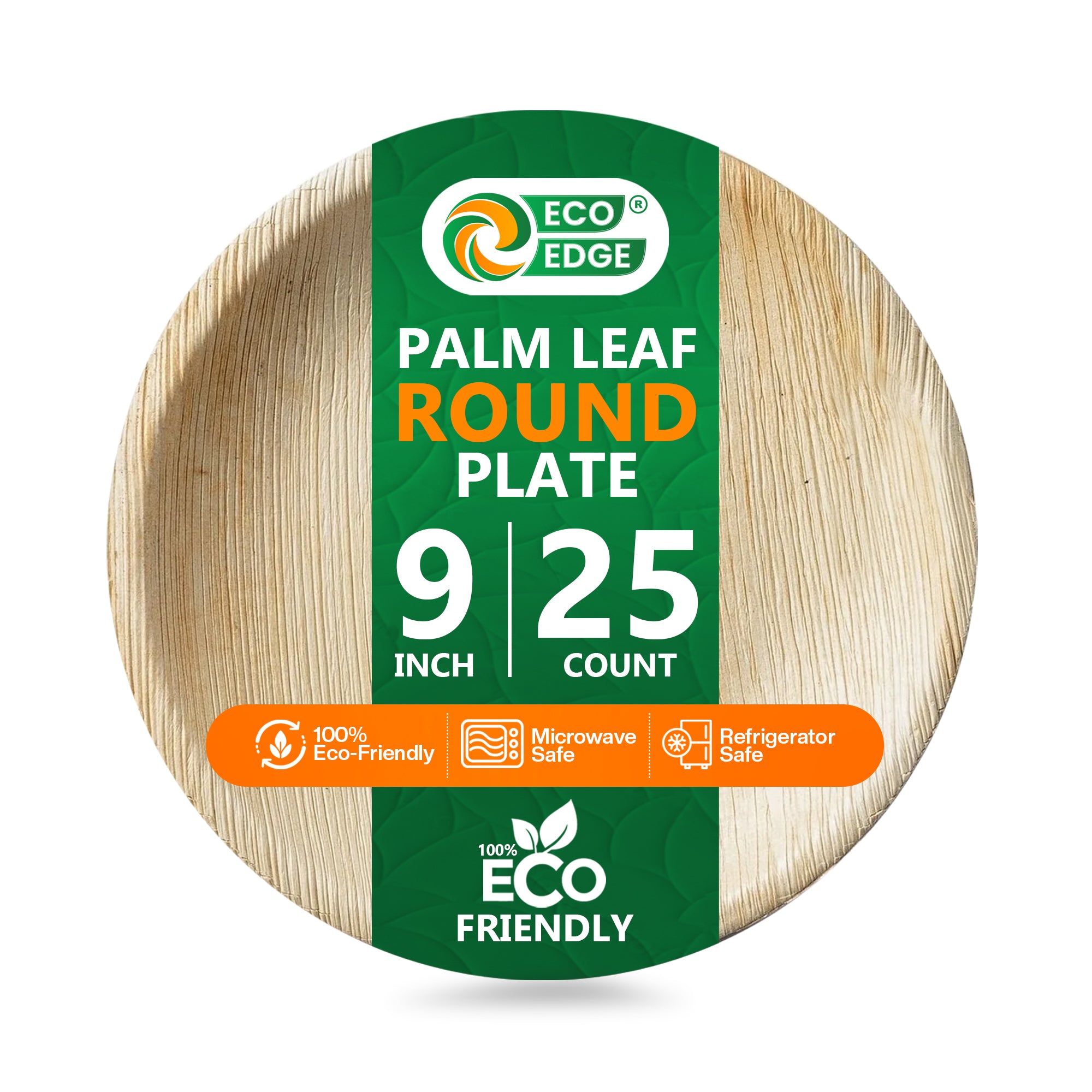 EcoEdge 9 Inch Round Areca Palm Leaf Plates | 100% Biodegradable