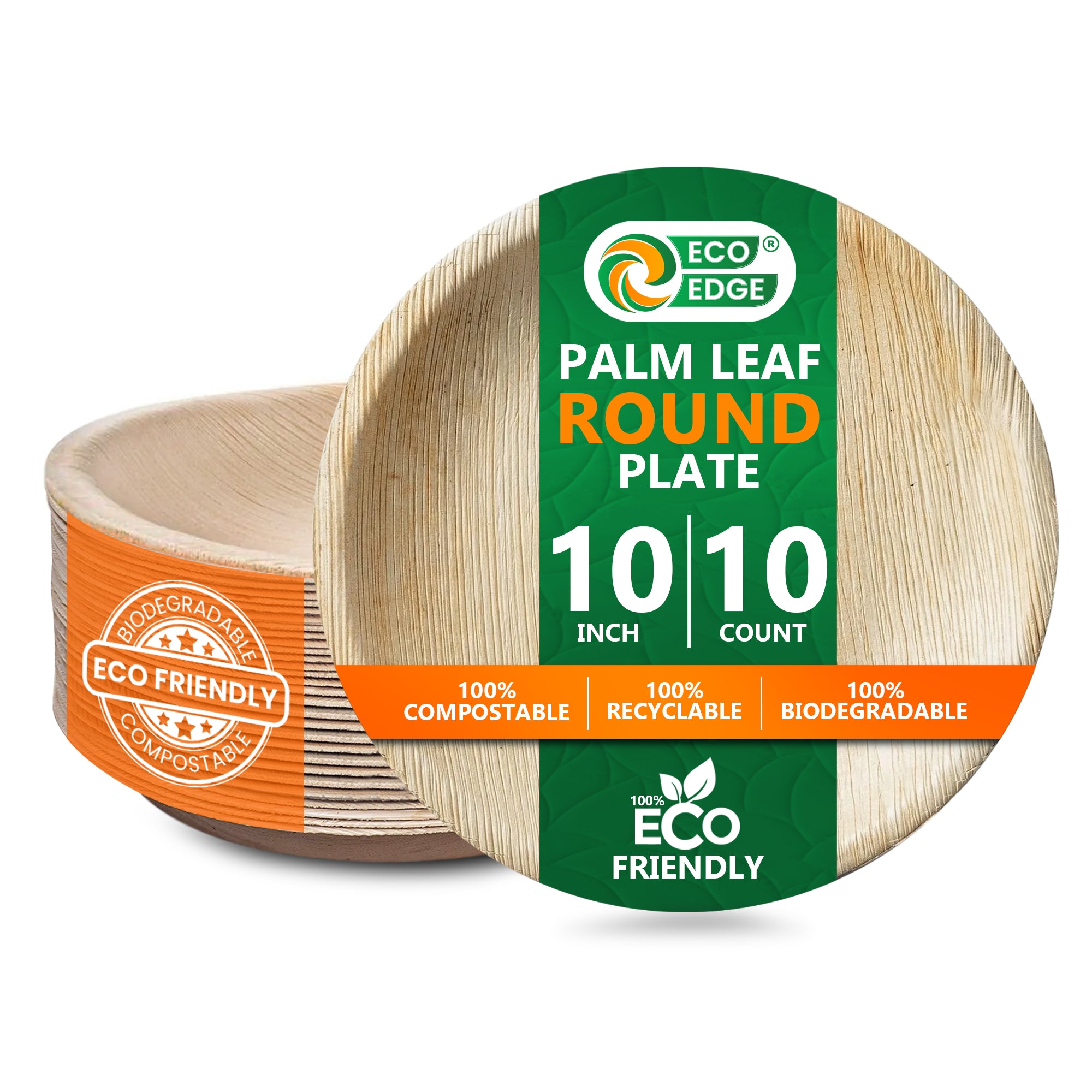 EcoEdge 10 Inch Round Areca Palm Leaf Plates | 100% Compostable