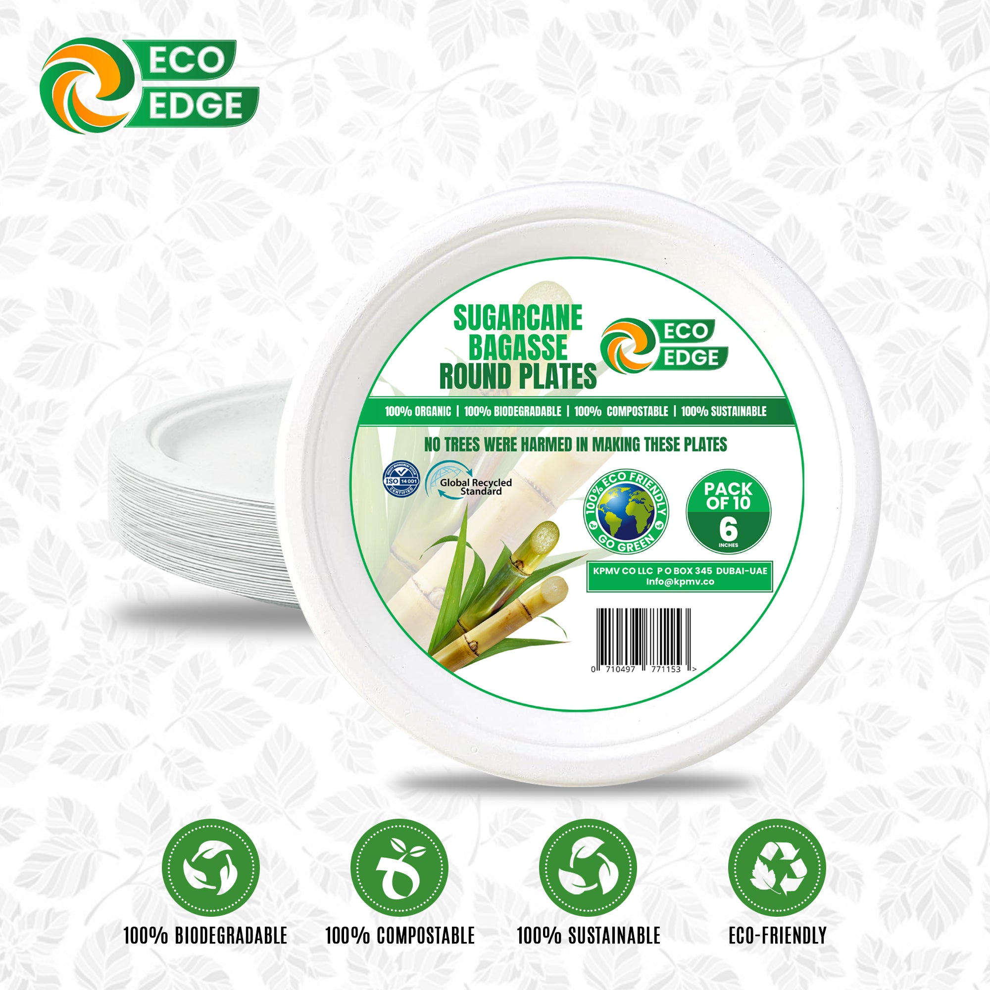 EcoEdge 6 Inch Round White Disposable Bagasse Plates | 100% Natural