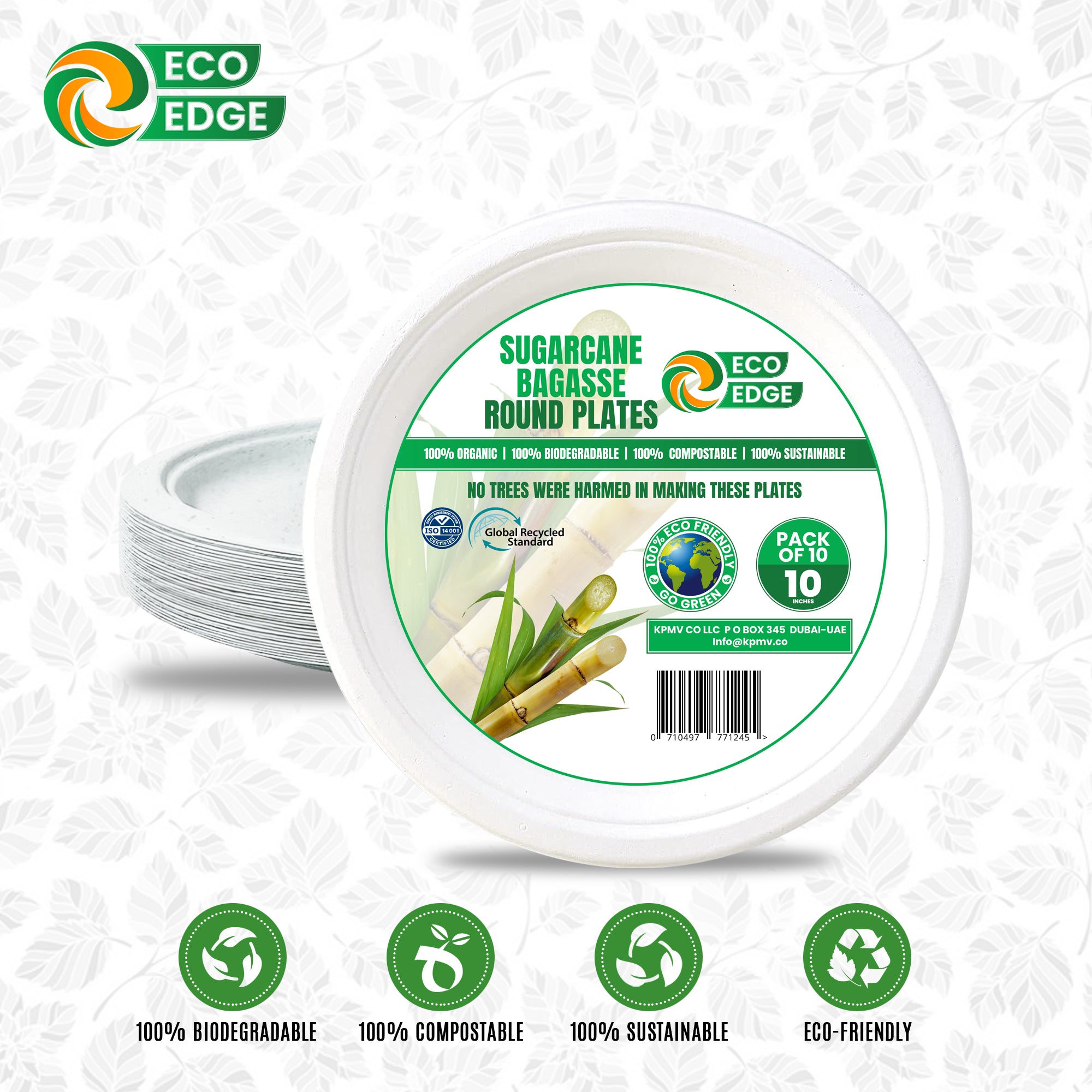 EcoEdge 10 Inch Round White Disposable Bagasse Plates | 100% Compostable