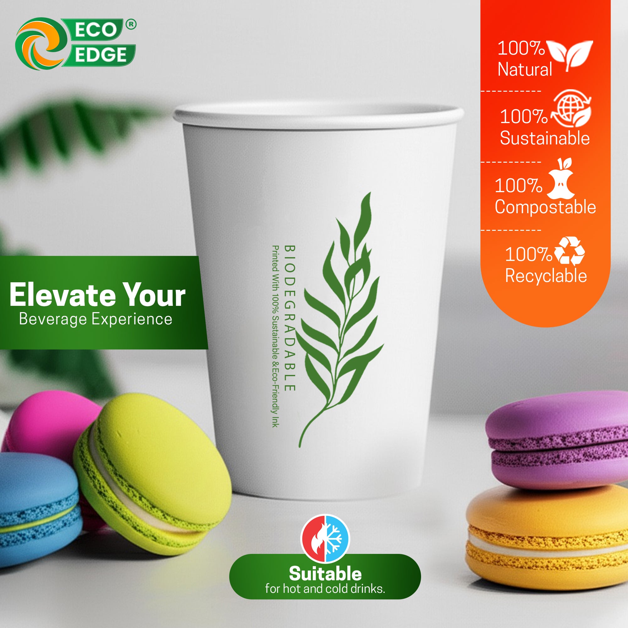 EcoEdge 8 Oz Disposable Heavy-Duty Party Paper Cups | 100% Natural
