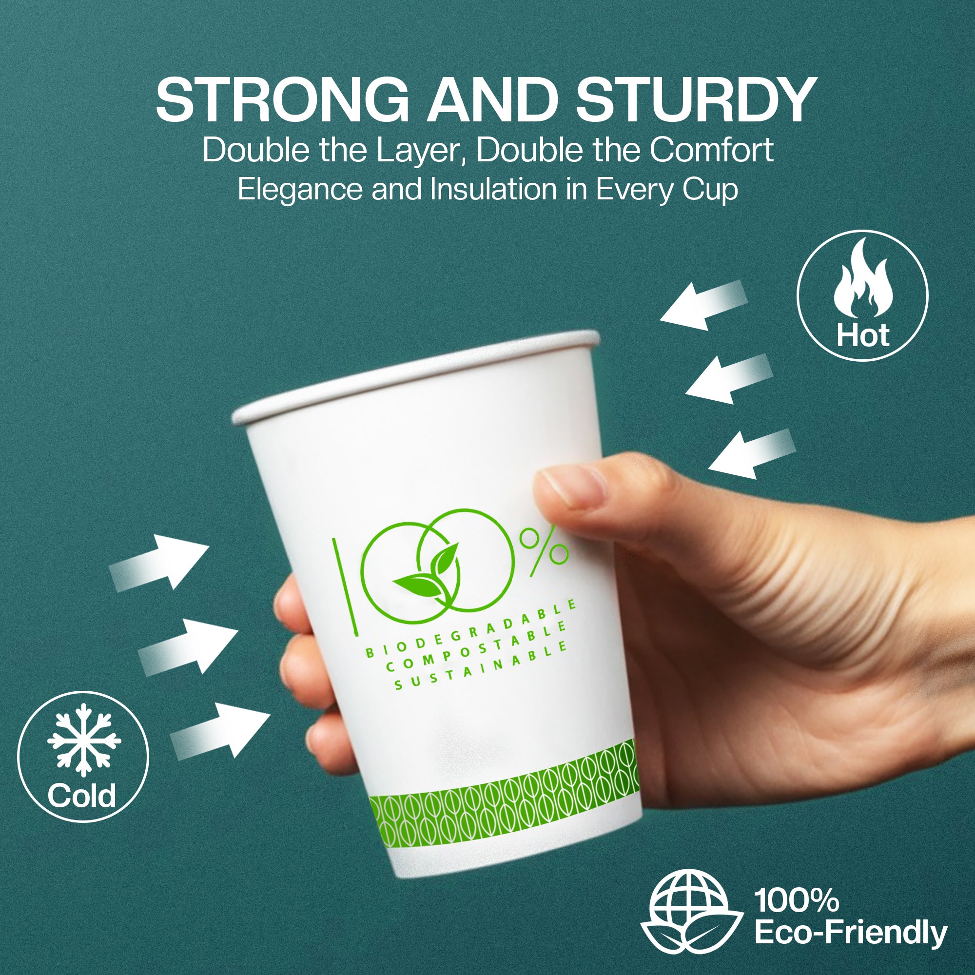EcoEdge 8 Oz Disposable Double Wall Heavy-Duty Party Paper Cups | 100% Organic