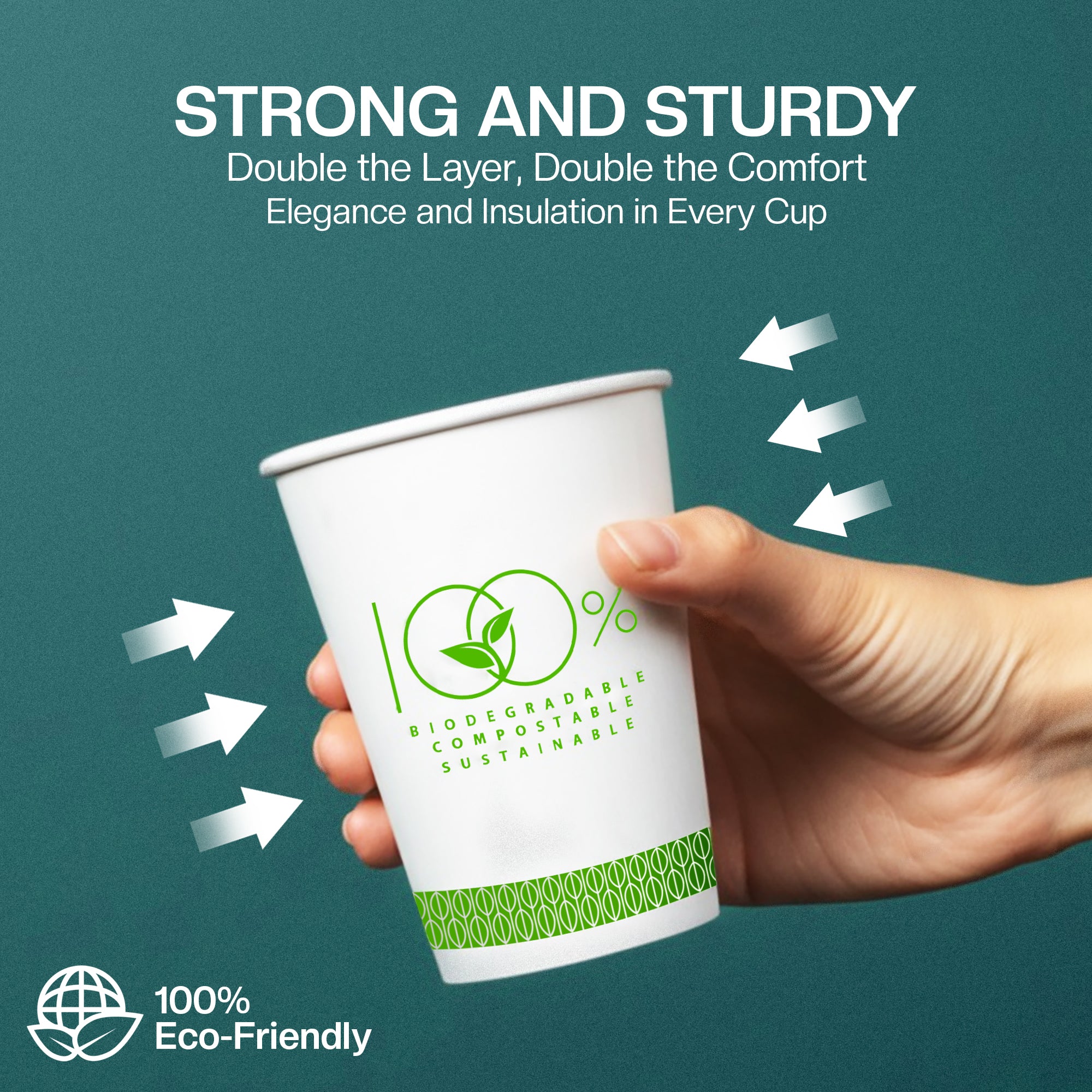 EcoEdge 8 Oz Disposable Double Wall Heavy-Duty Party Paper Cups | 100% Organic (Pack of 500)