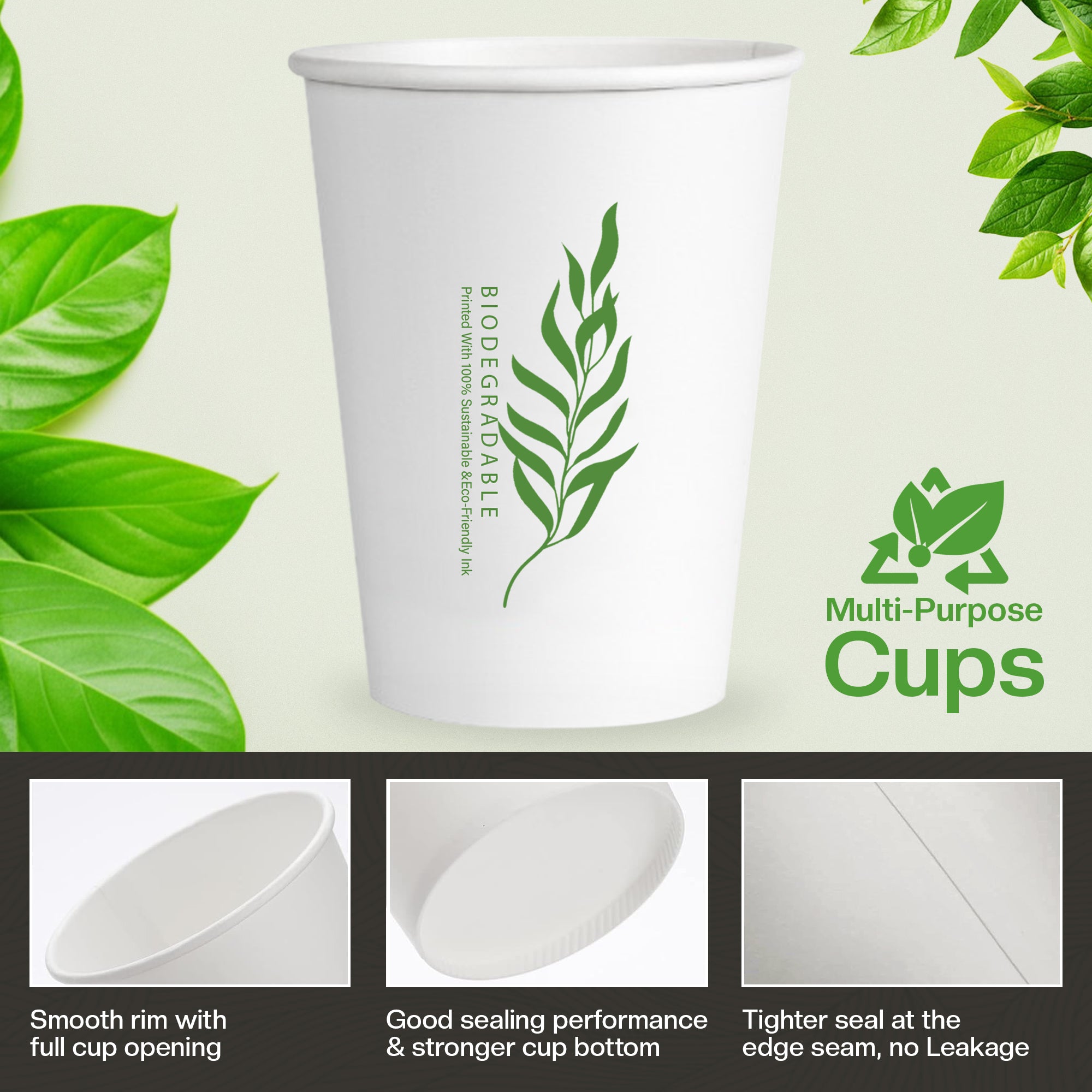EcoEdge 8 Oz Disposable Heavy-Duty Party Paper Cups | 100% Natural (Pack of 1000)