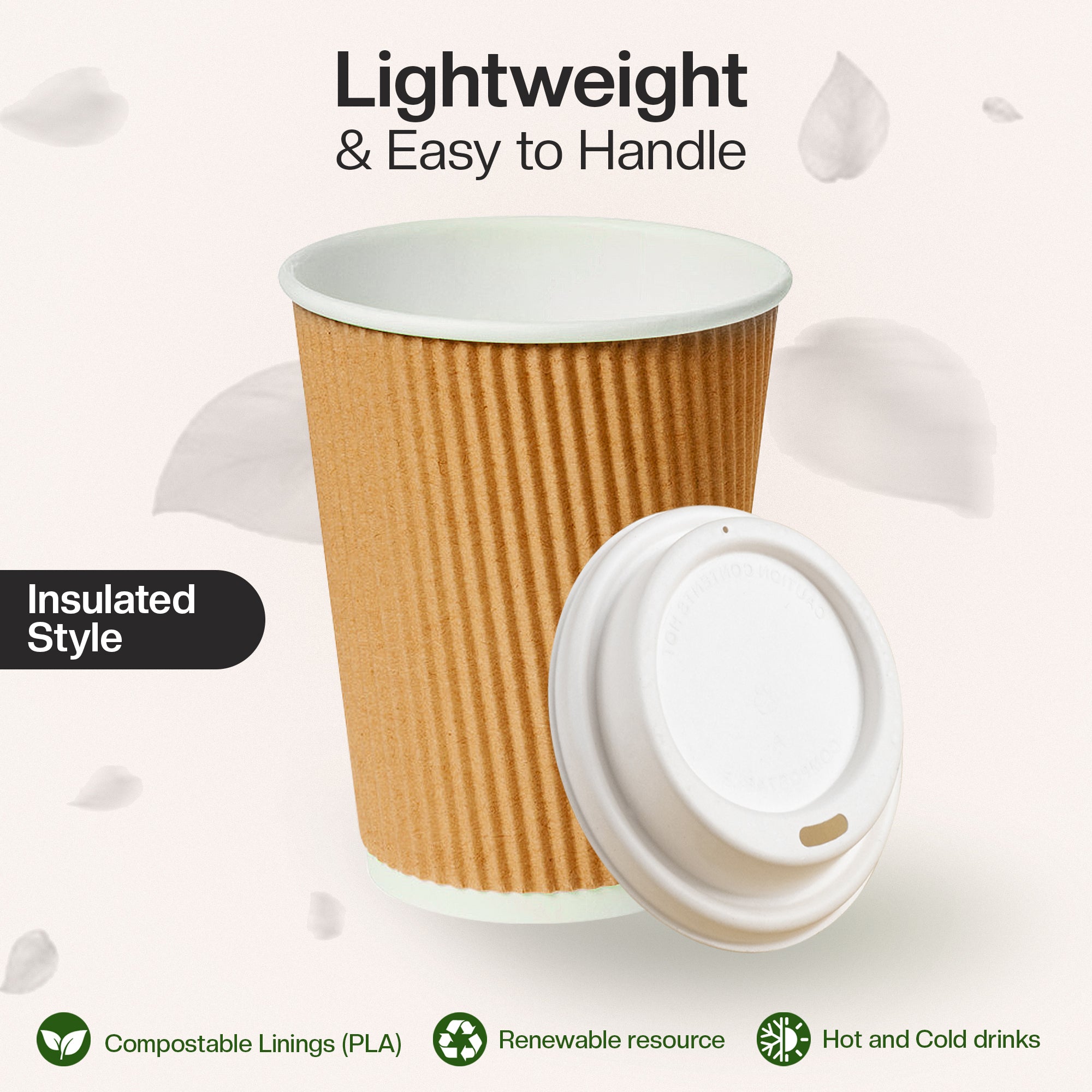 EcoEdge 8 Oz Brown Disposable Heavy-Duty, Triple Wall Ripple Party Paper Cups | 100% Organic