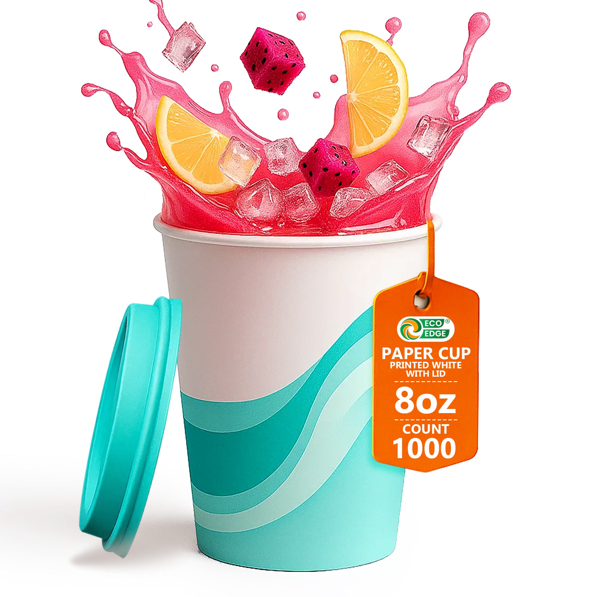 EcoEdge 8 Oz Disposable Heavy-Duty Party Paper Cups with Lid (Pack of 1000) | 100% Natural