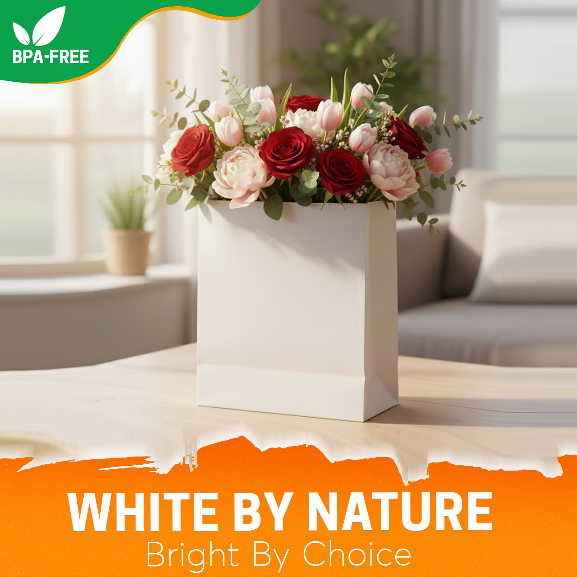 EcoEdge (32x22x32 cm) Large Recyclable White Plain Paper Bag (Pack of 250) | 100% Natural