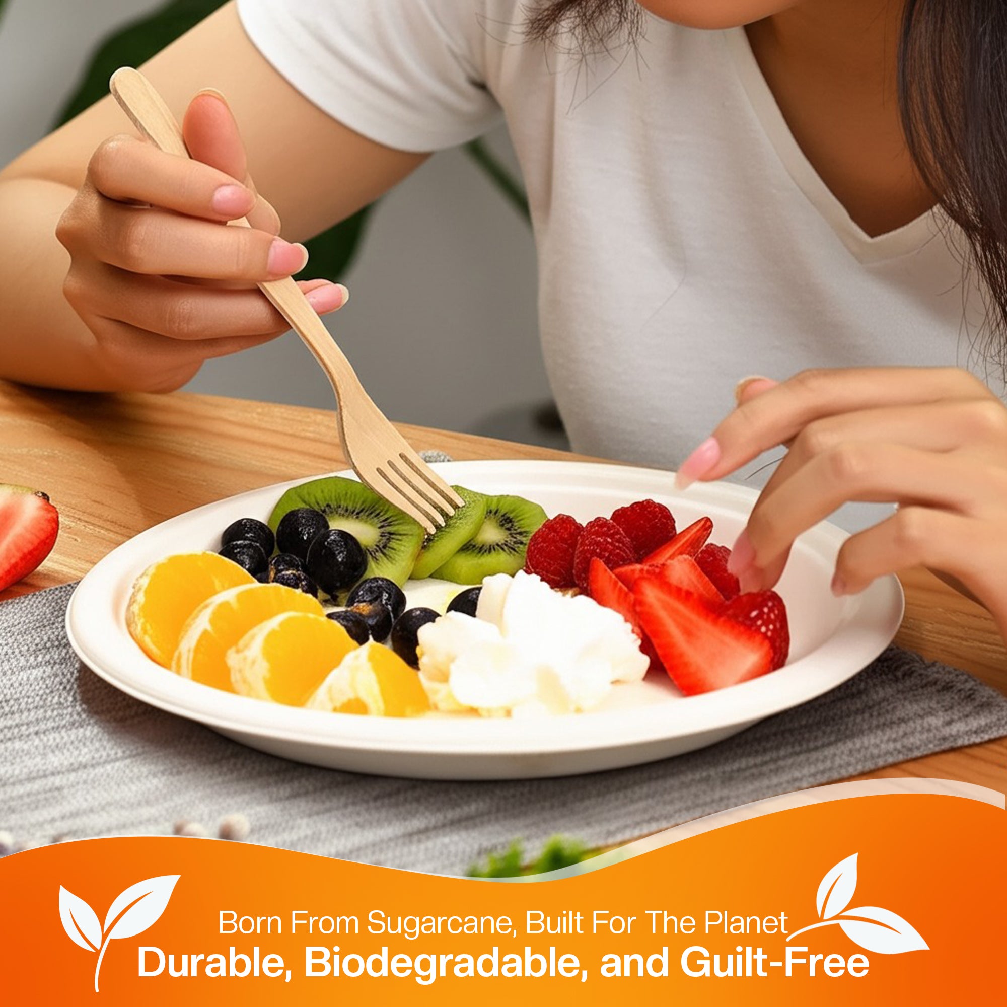 EcoEdge 7 Inch Round White Disposable Bagasse Plates | 100% Compostable