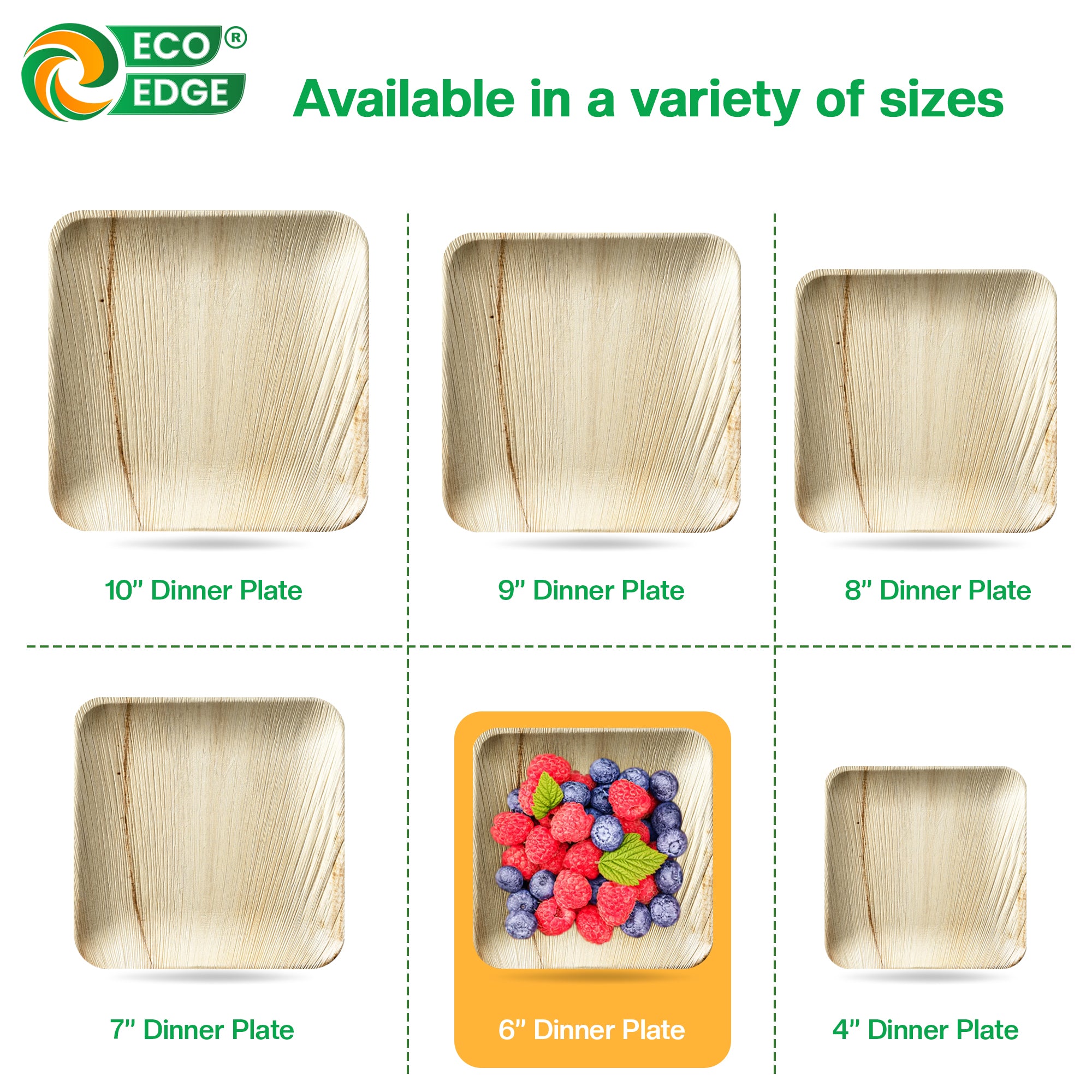EcoEdge 6 Inch Areca Palm Leaf Square Plates | 100% Natural
