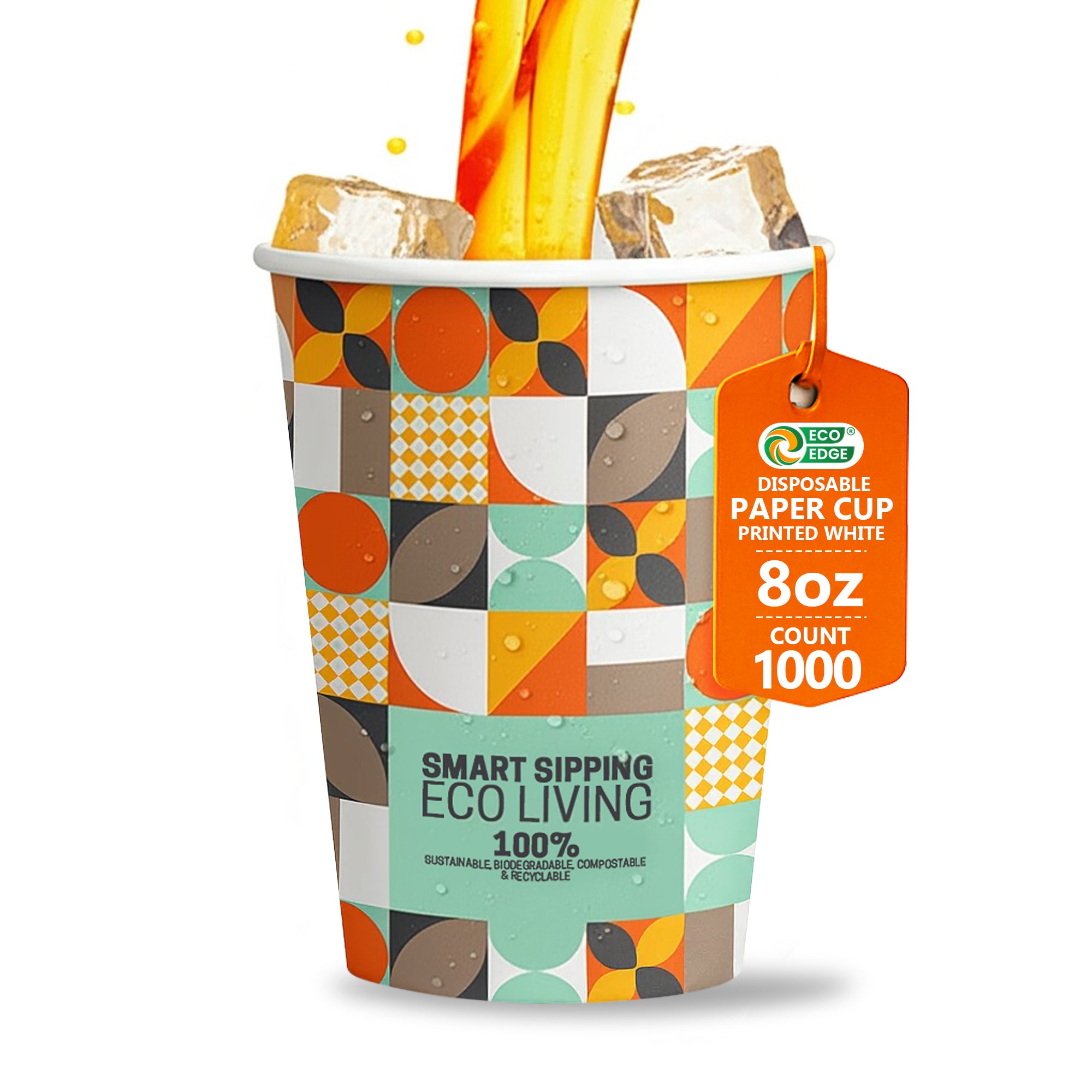 EcoEdge 8 Oz Sustainable Heavy-Duty Party Paper Cups (Pack of 1000) | 100% Compostable