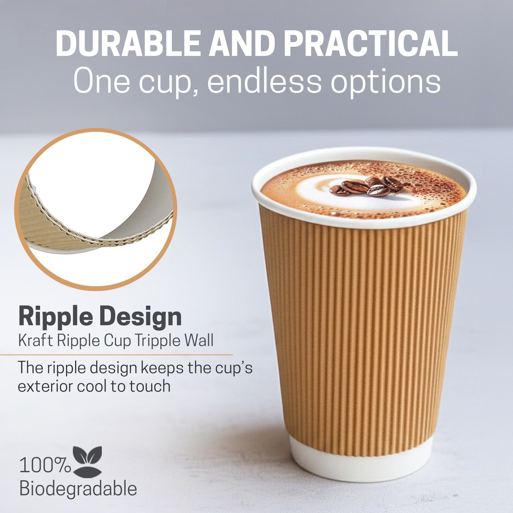 EcoEdge 12 Oz Disposable Heavy-Duty Insulated Ripple Party Paper Cups | 100% Natural (Pack of 300)