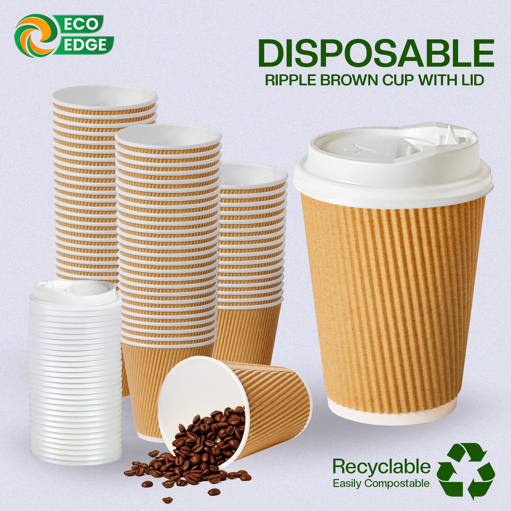 EcoEdge 8 Oz Brown Disposable Heavy-Duty, Triple Wall Ripple Party Paper Cups | 100% Organic (Pack of 300)