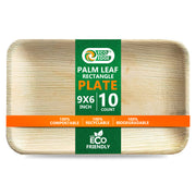 EcoEdge 9x6 Inch Rectangle Areca Palm Leaf Plates | 100% Natural
