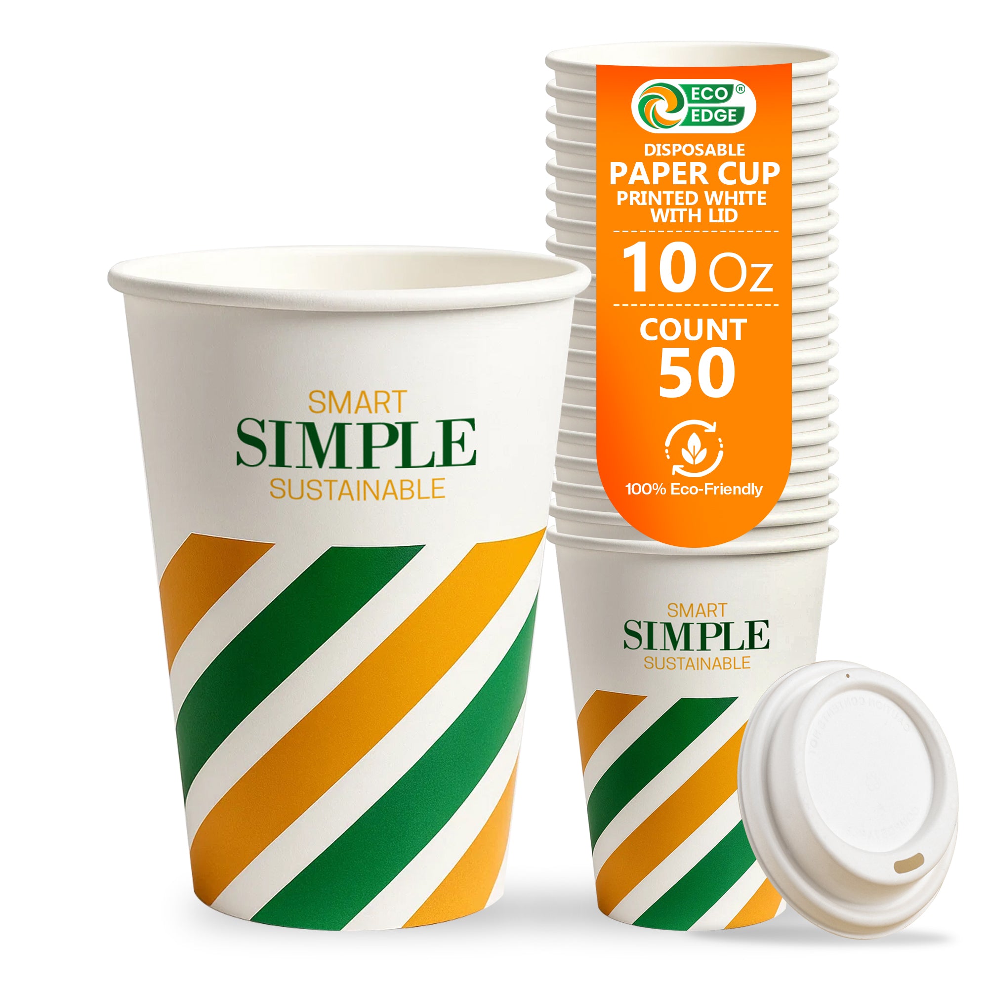 EcoEdge 10 Oz Eco Paper Cups with Lids | 100% Compostable & Recyclable