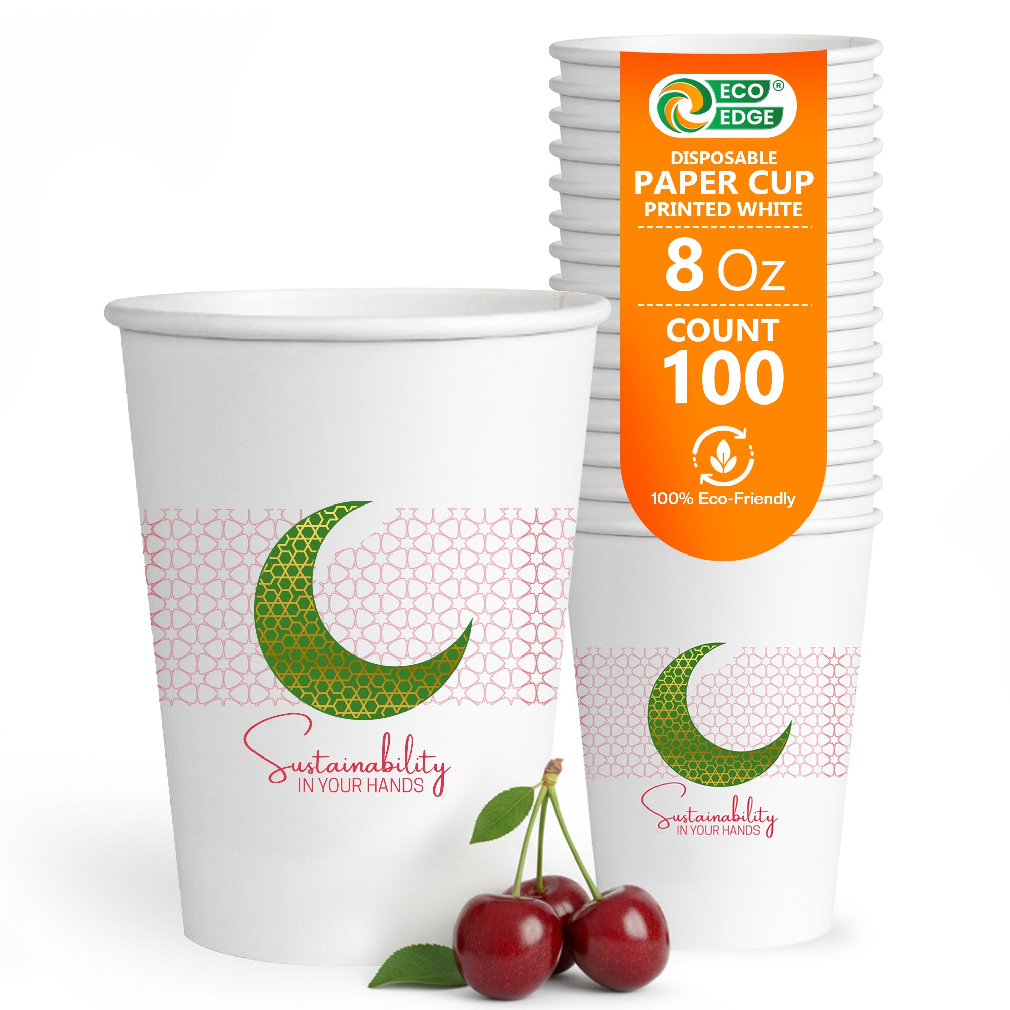 EcoEdge 8 Oz Ramadan Edition Heavy-Duty Paper Cups | Leakproof, Compostable & Eco-Friendly
