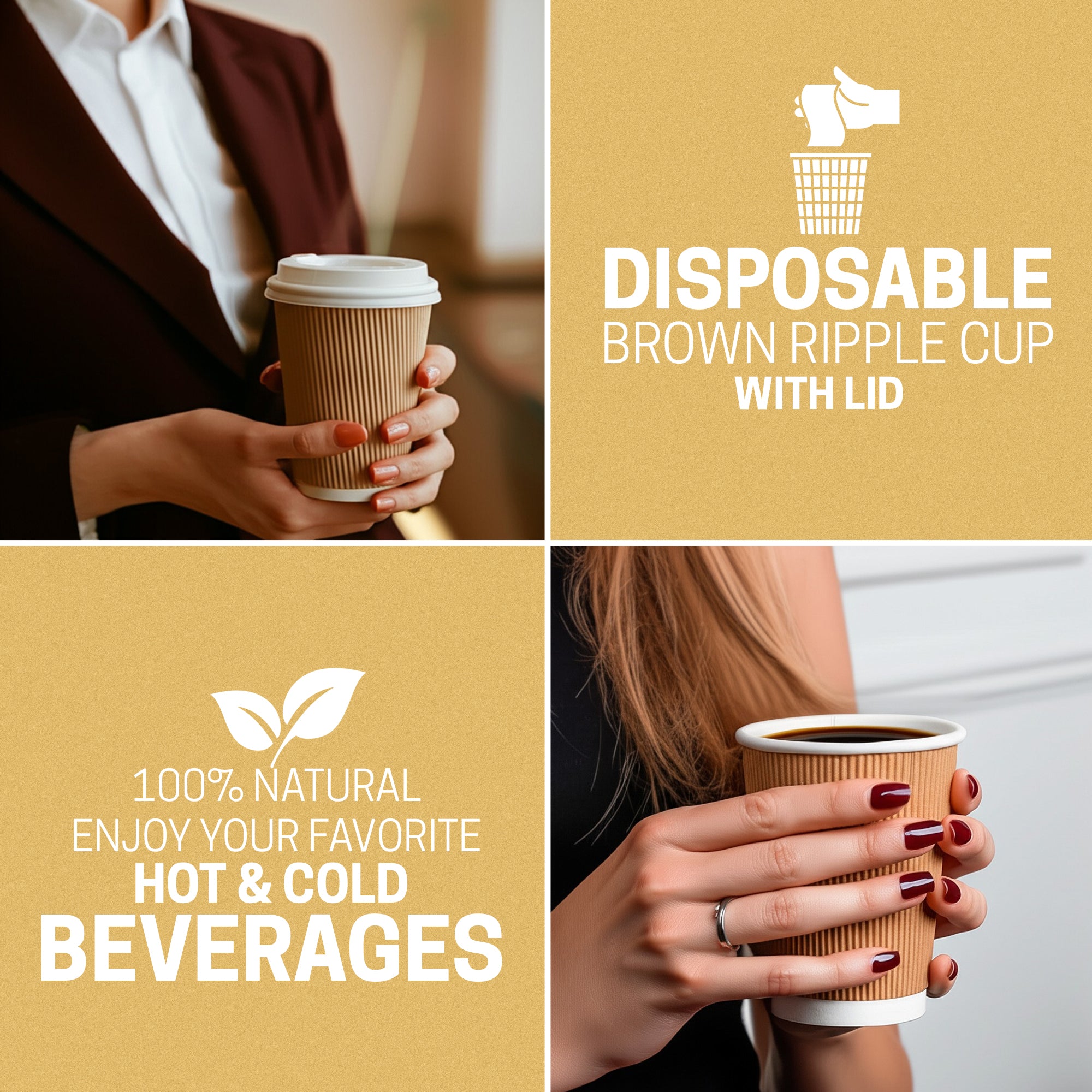 EcoEdge 12 Oz Disposable Heavy-Duty Insulated Ripple Party Paper Cups | 100% Natural
