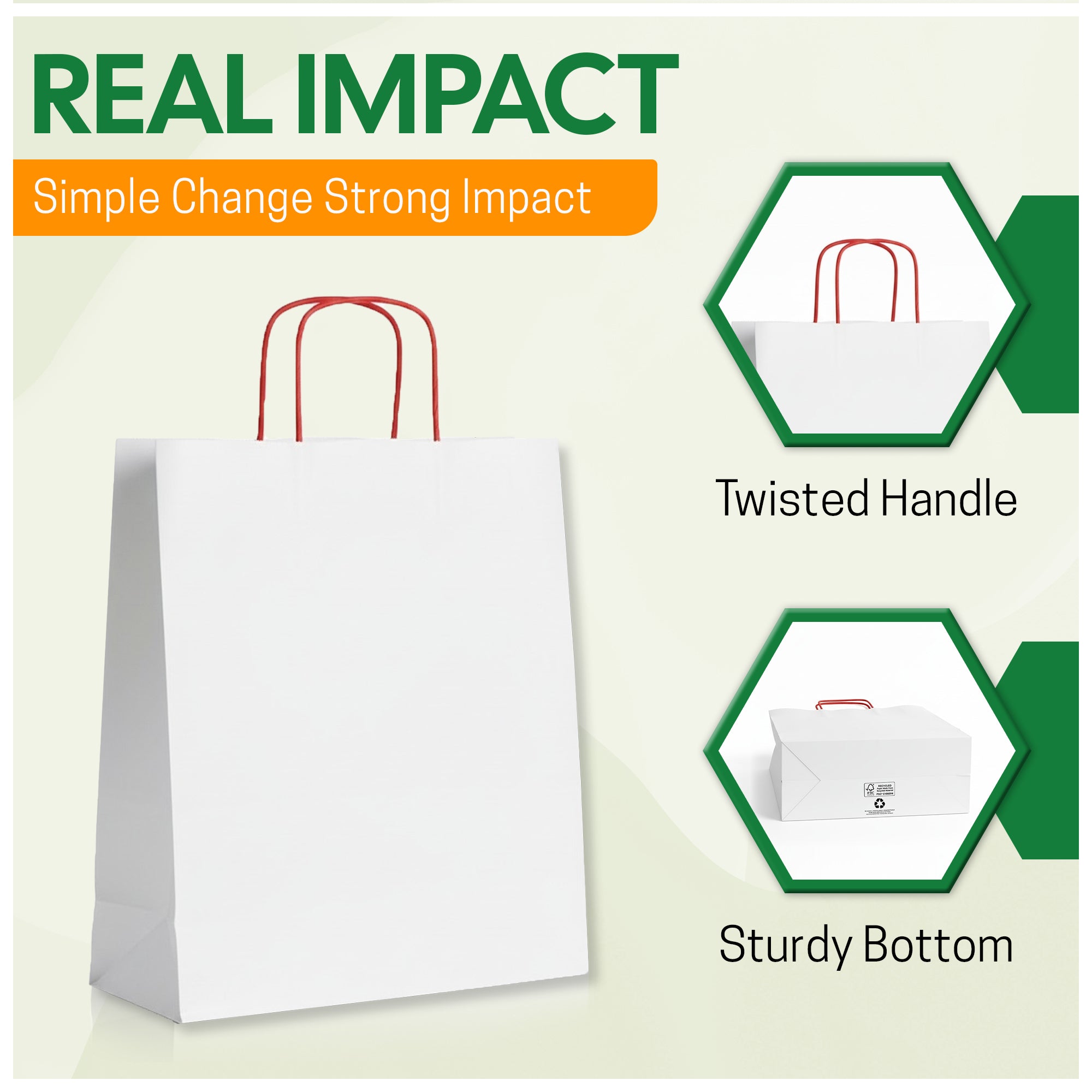 EcoEdge (32x22x32 cm) Large Recyclable White Plain Paper Bag (Pack of 250) | 100% Natural