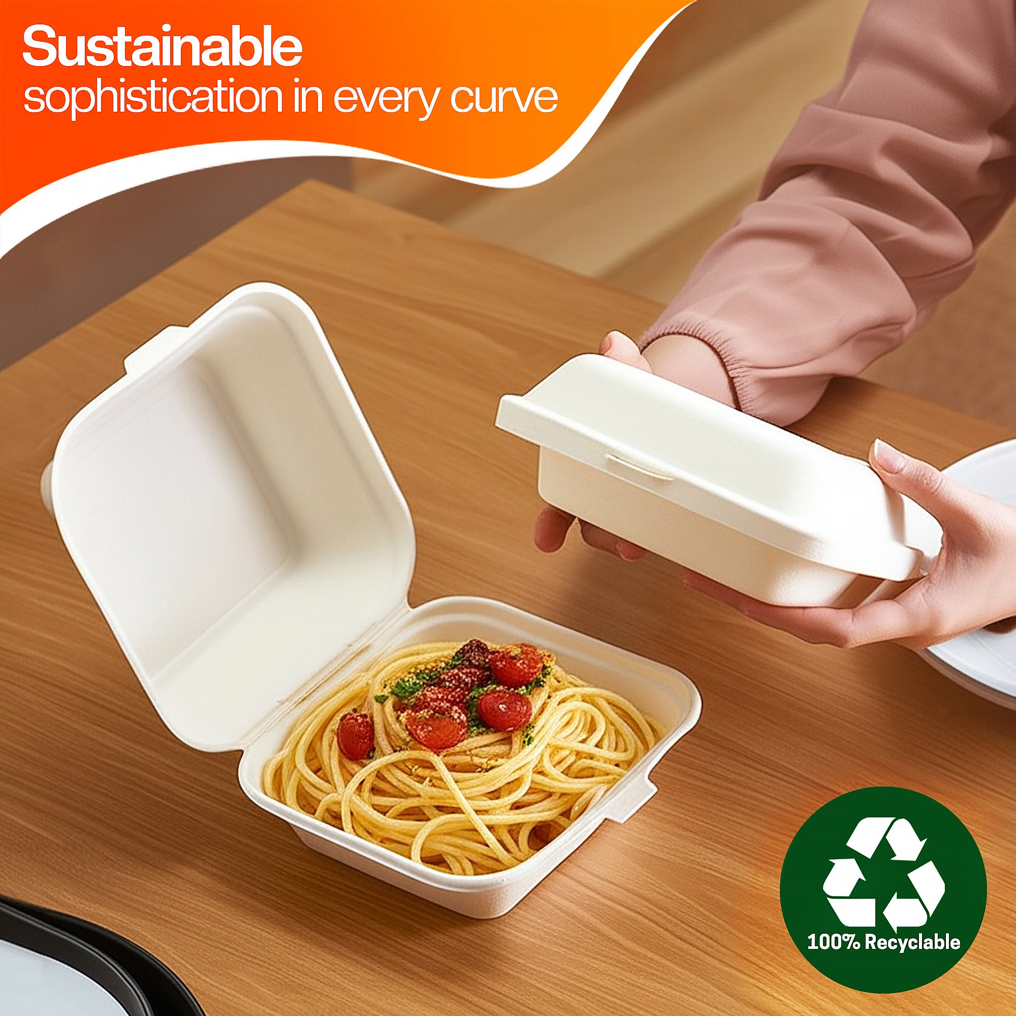 EcoEdge 6 Inch Square White Clamshell | 100% Organic