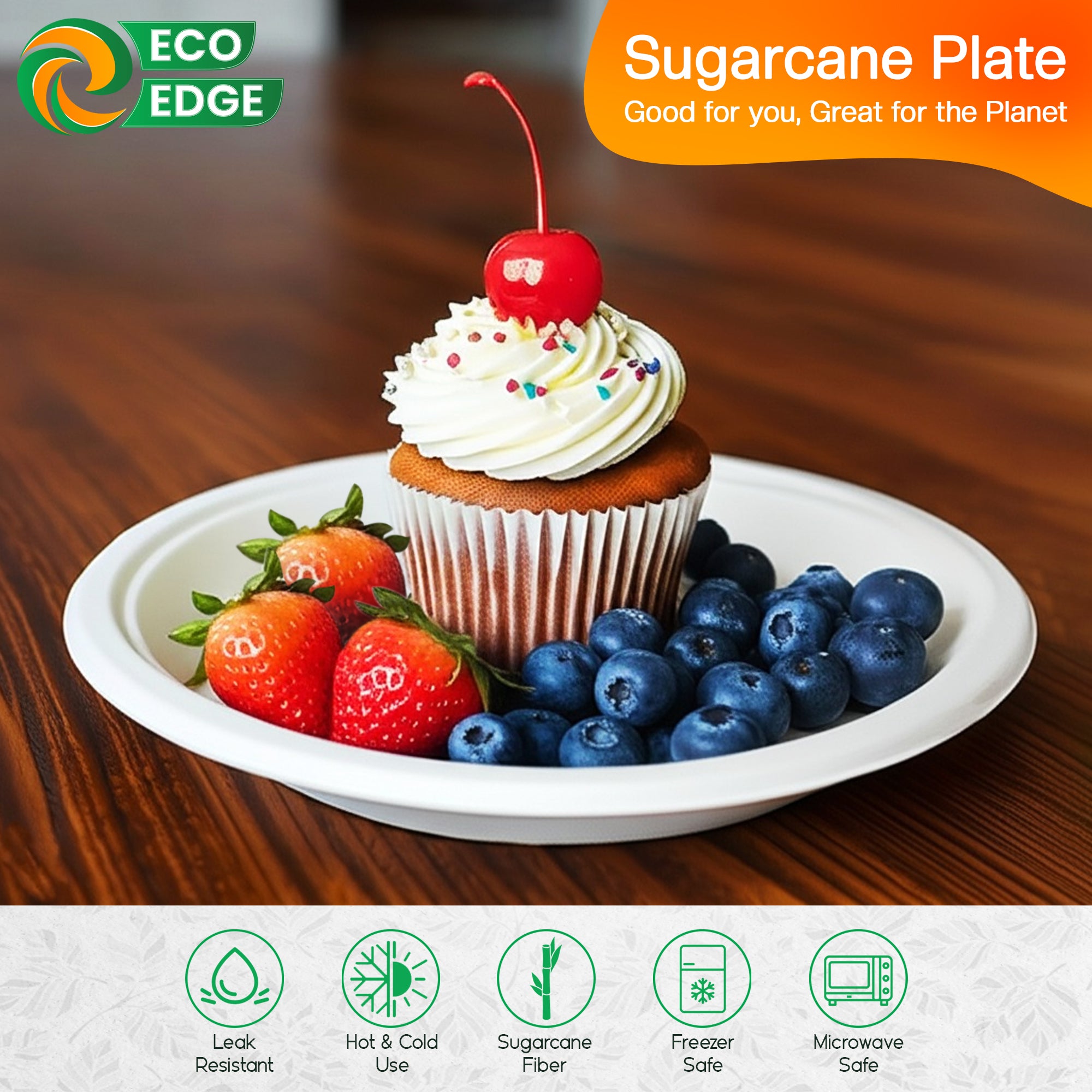 EcoEdge 6 Inch Round White Disposable Bagasse Plates | 100% Natural