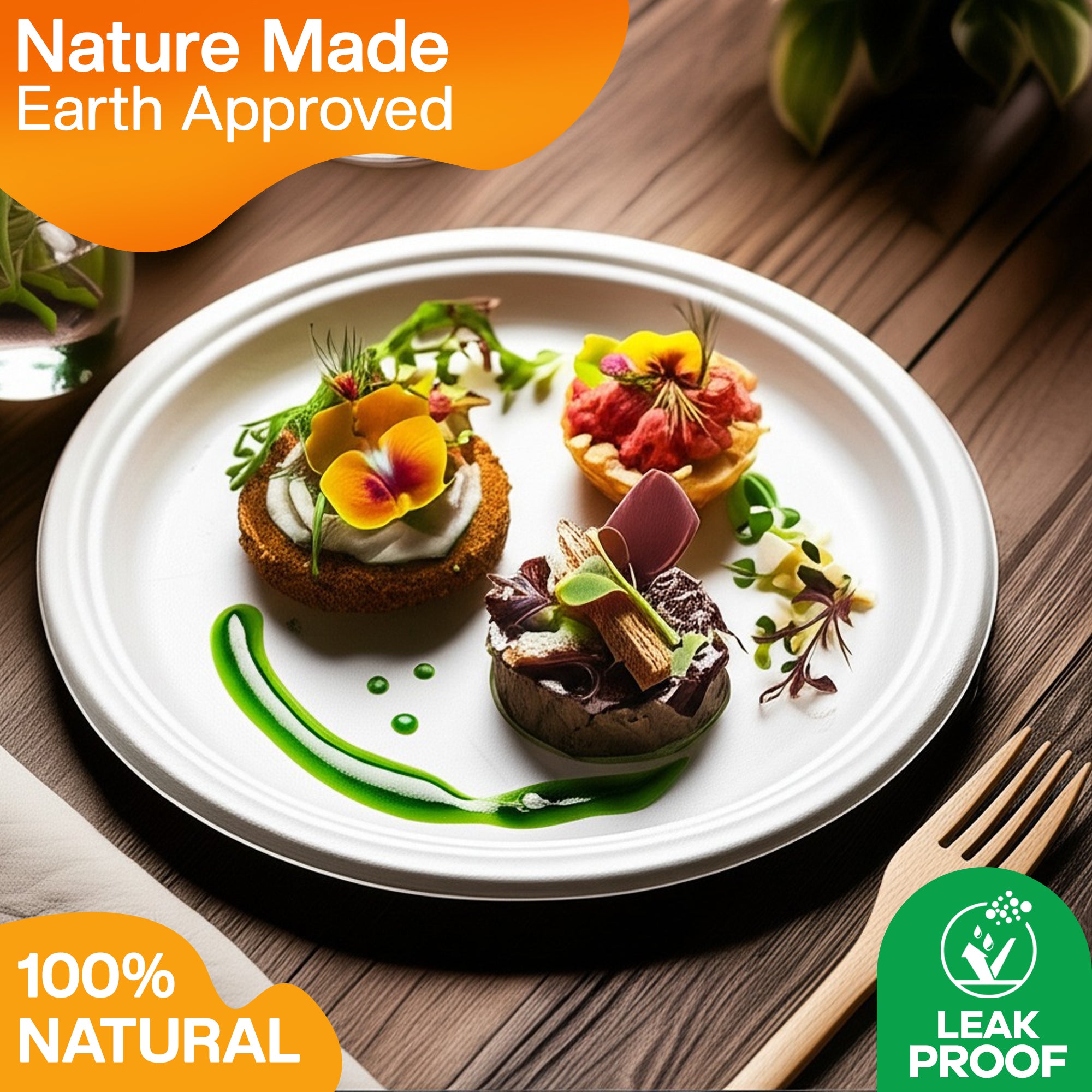 EcoEdge 9 Inch Round White Disposable Bagasse Plates | 100% Organic