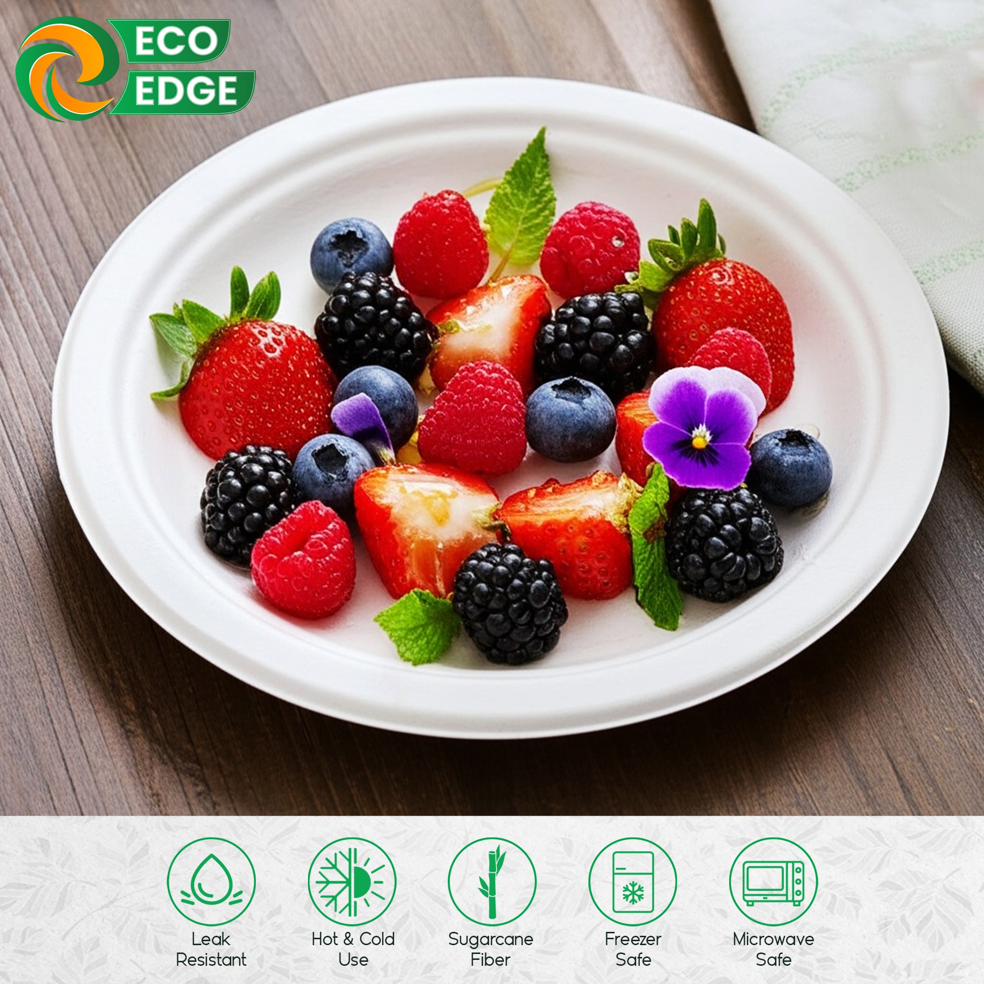 EcoEdge 10 Inch Round White Disposable Bagasse Plates | 100% Compostable