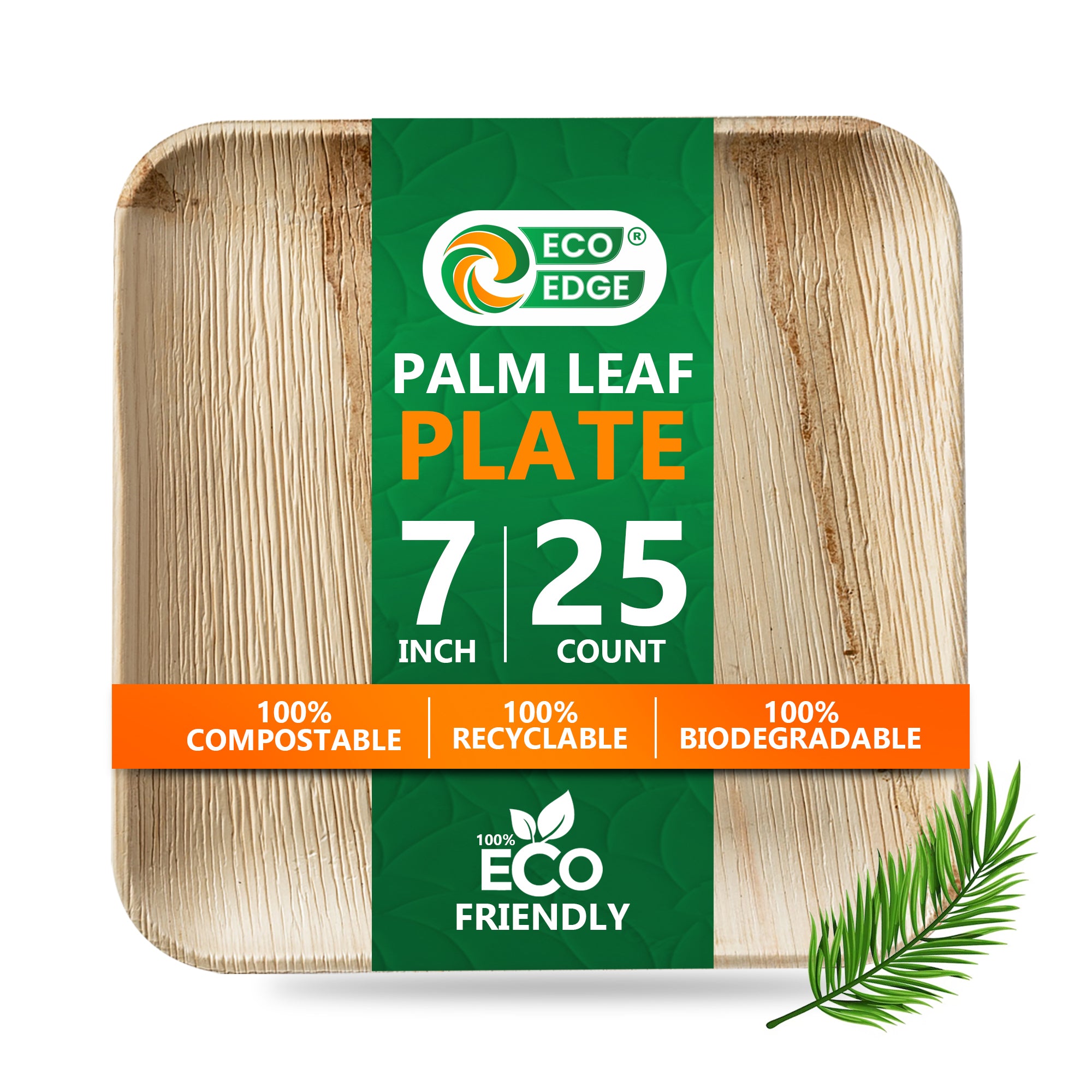 EcoEdge 7 Inch Areca Palm Leaf Square Plates | 100% Organic