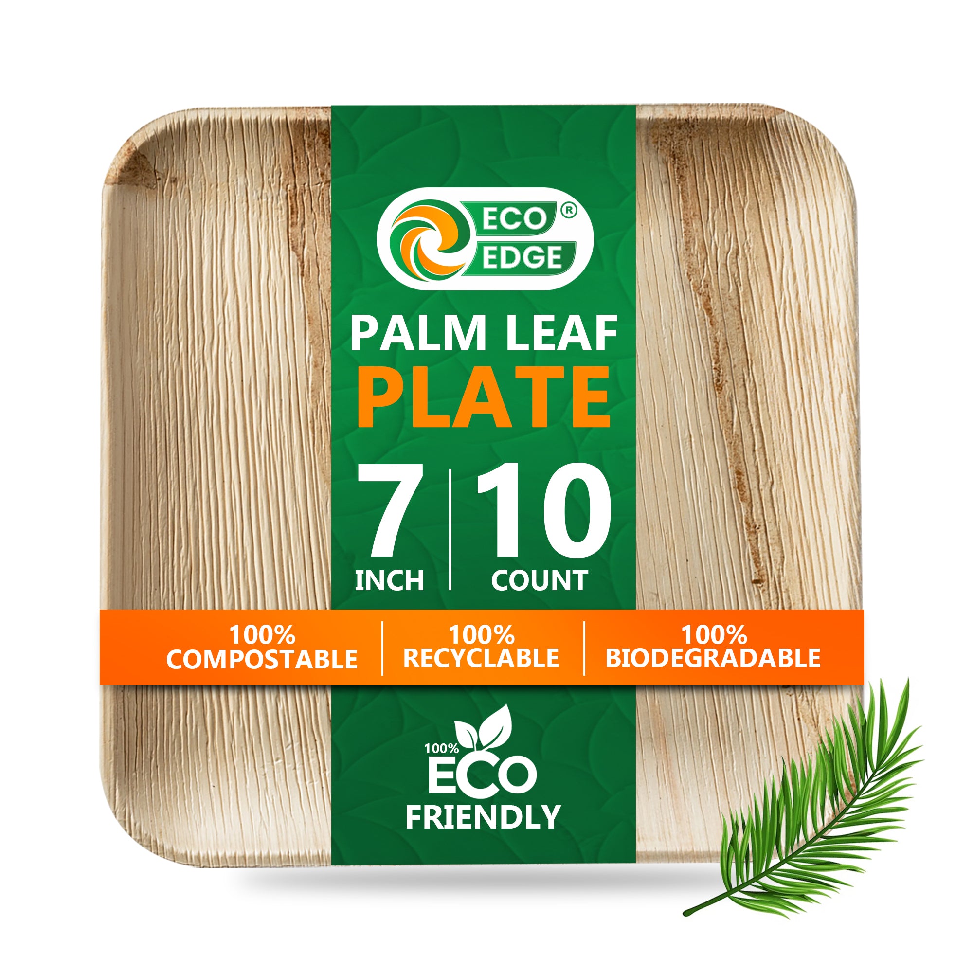 EcoEdge 7 Inch Areca Palm Leaf Square Plates | 100% Organic