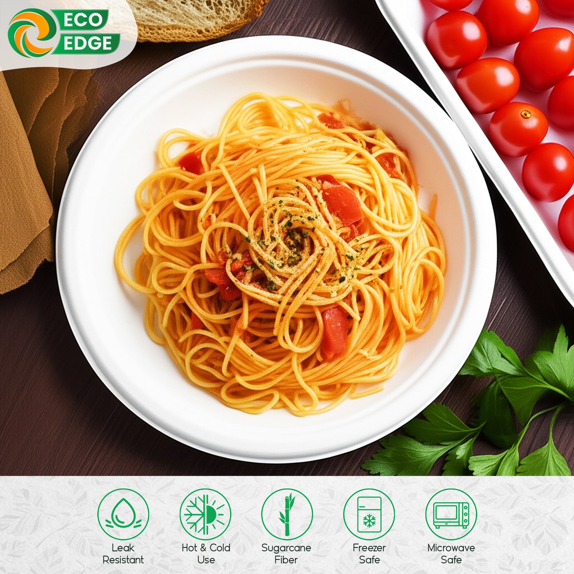 EcoEdge 7 Inch Round White Disposable Bagasse Plates | 100% Compostable