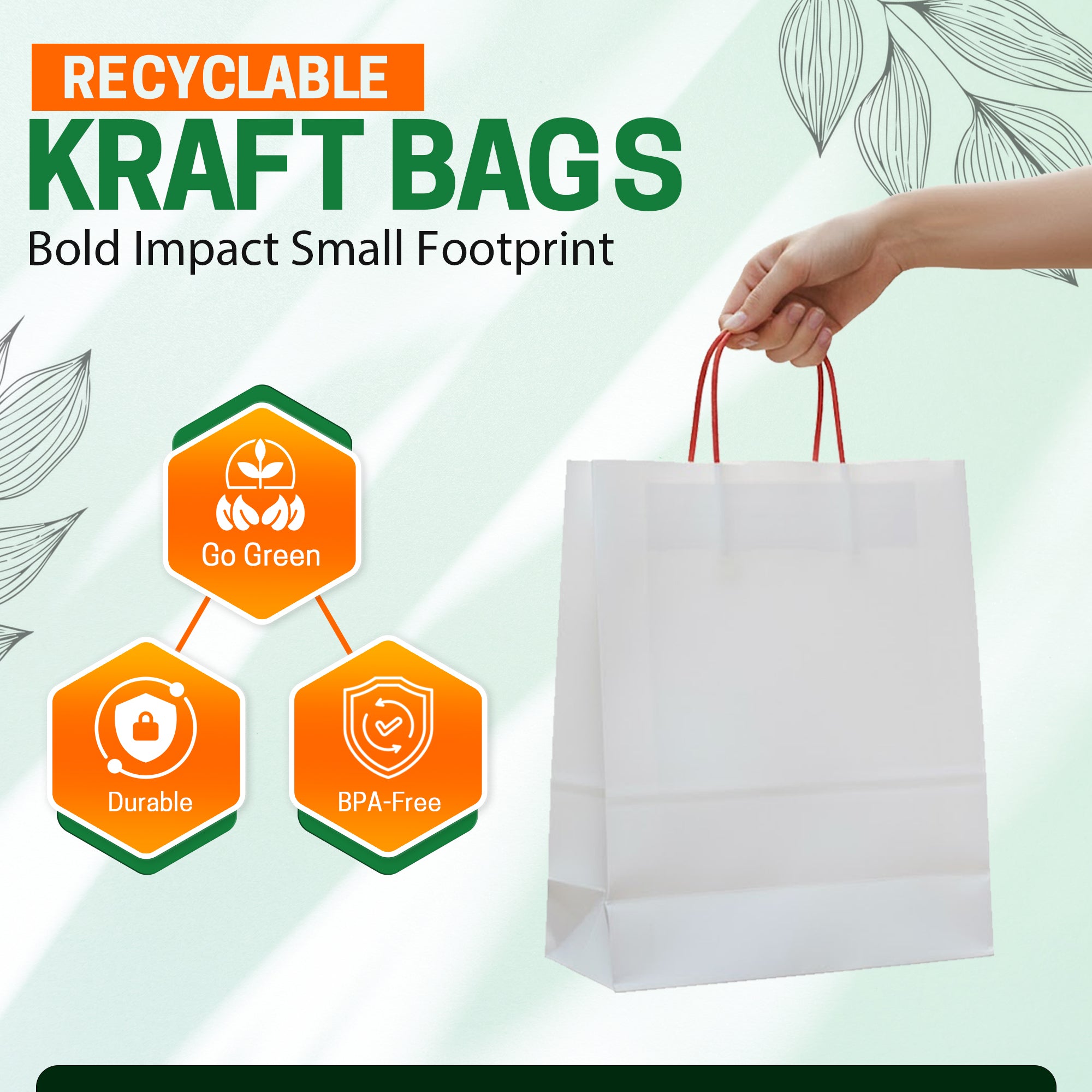EcoEdge (32x22x32 cm) Large Recyclable White Plain Paper Bag | 100% Natural