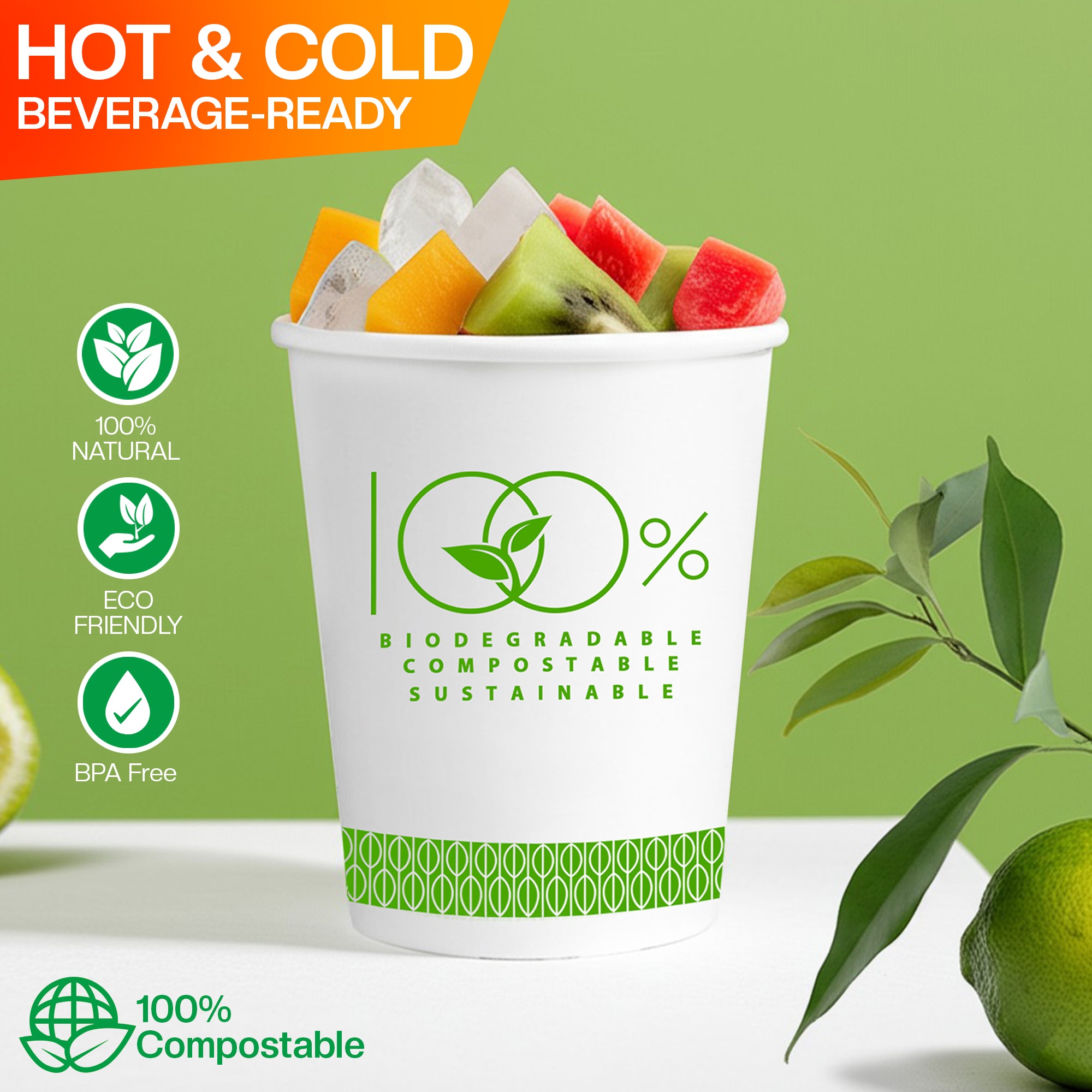 EcoEdge 8 Oz Disposable Double Wall Heavy-Duty Party Paper Cups | 100% Organic (Pack of 500)