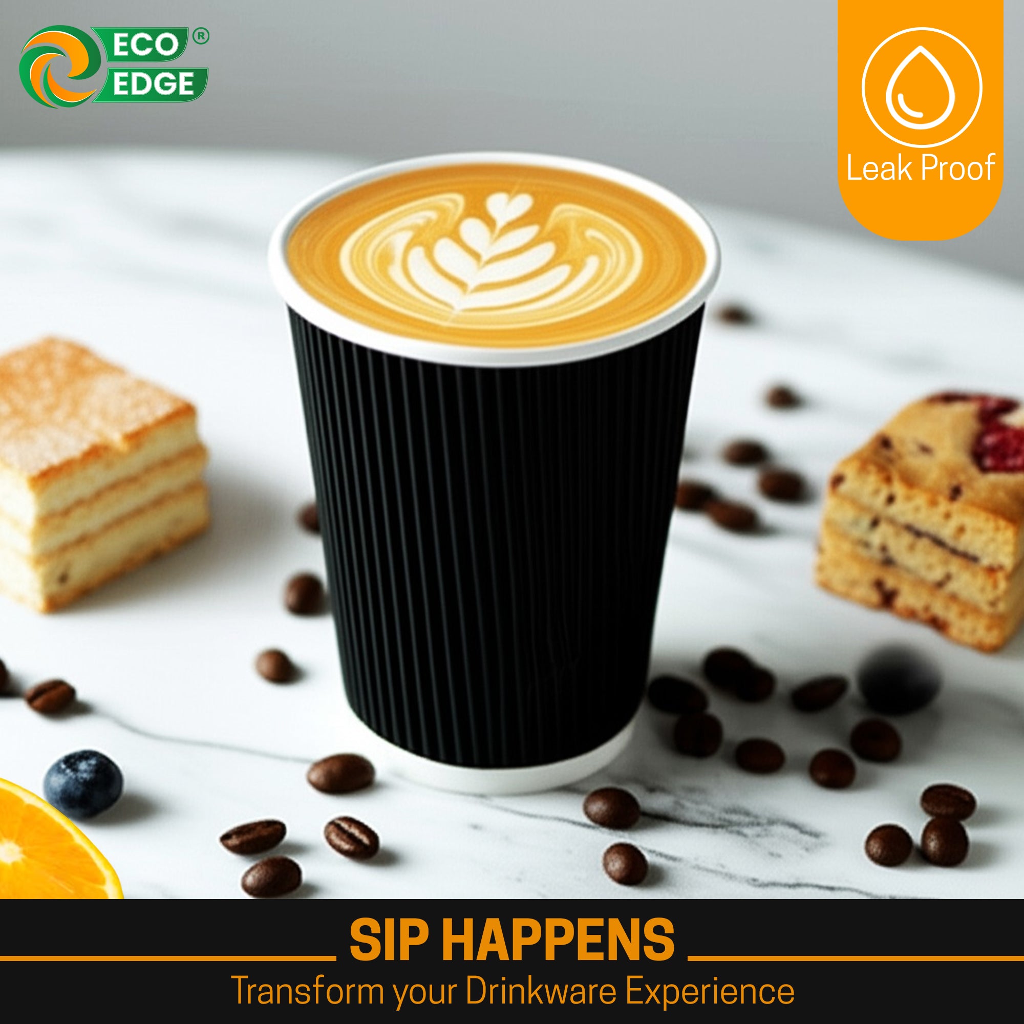 EcoEdge 8 Oz Disposable Heavy-Duty Black Ripple Cups | 100% Compostable