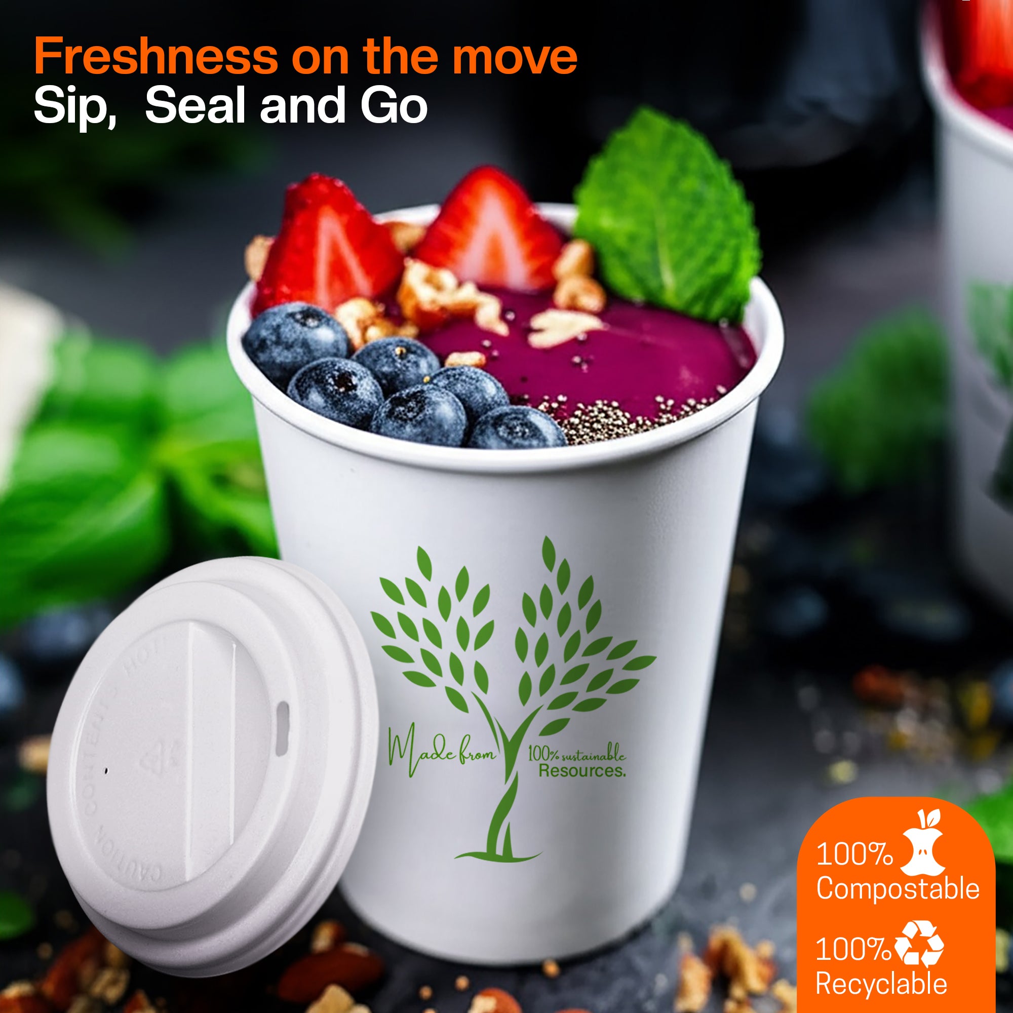 EcoEdge 12 Oz Disposable Heavy-Duty Insulated Party Paper Cups with Lid | 100% Organic