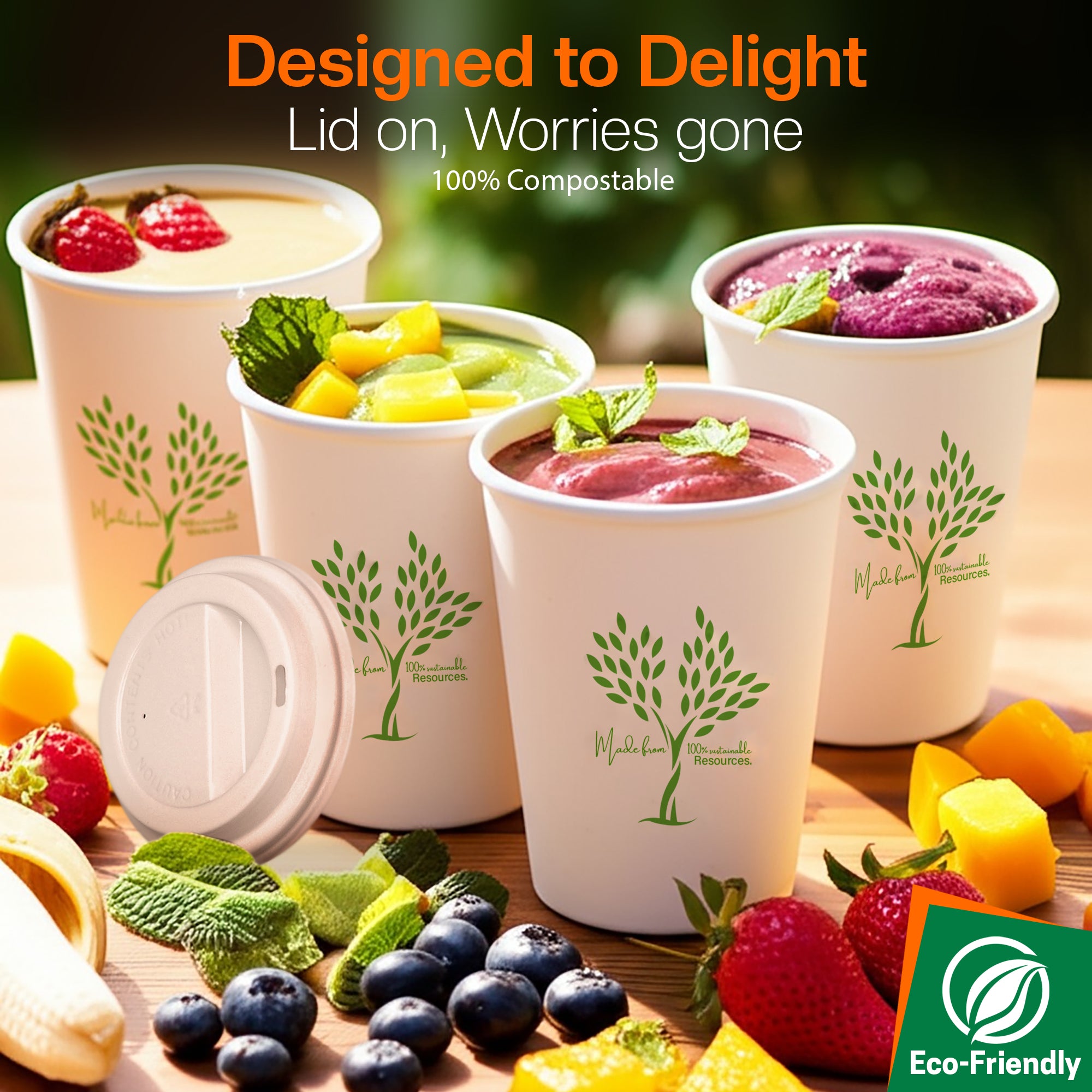 EcoEdge 12 Oz Disposable Heavy-Duty Insulated Party Paper Cups with Lid | 100% Organic (Pack of 300)