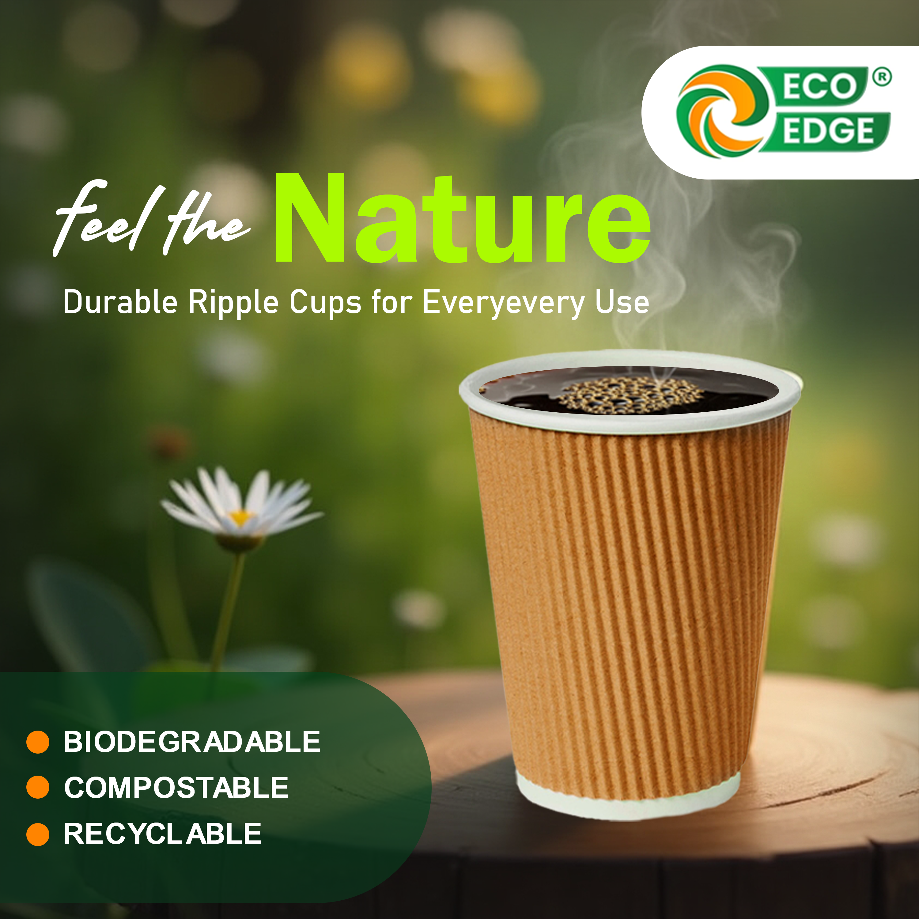 EcoEdge 8 Oz Brown Disposable Heavy-Duty, Triple Wall Ripple Party Paper Cups | 100% Organic