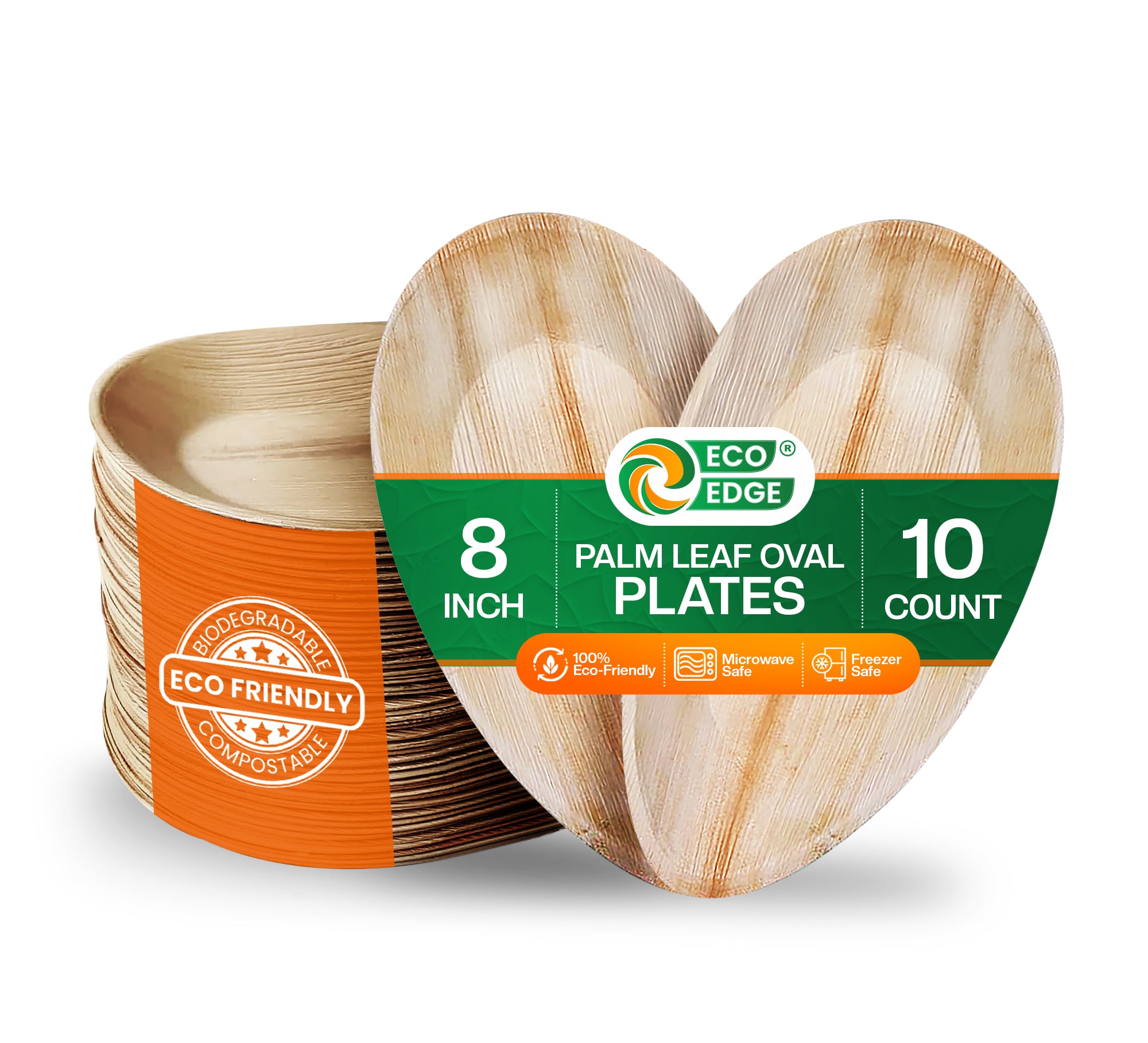 EcoEdge 8 Inch Oval Areca Palm Leaf Plates | 100% Natural
