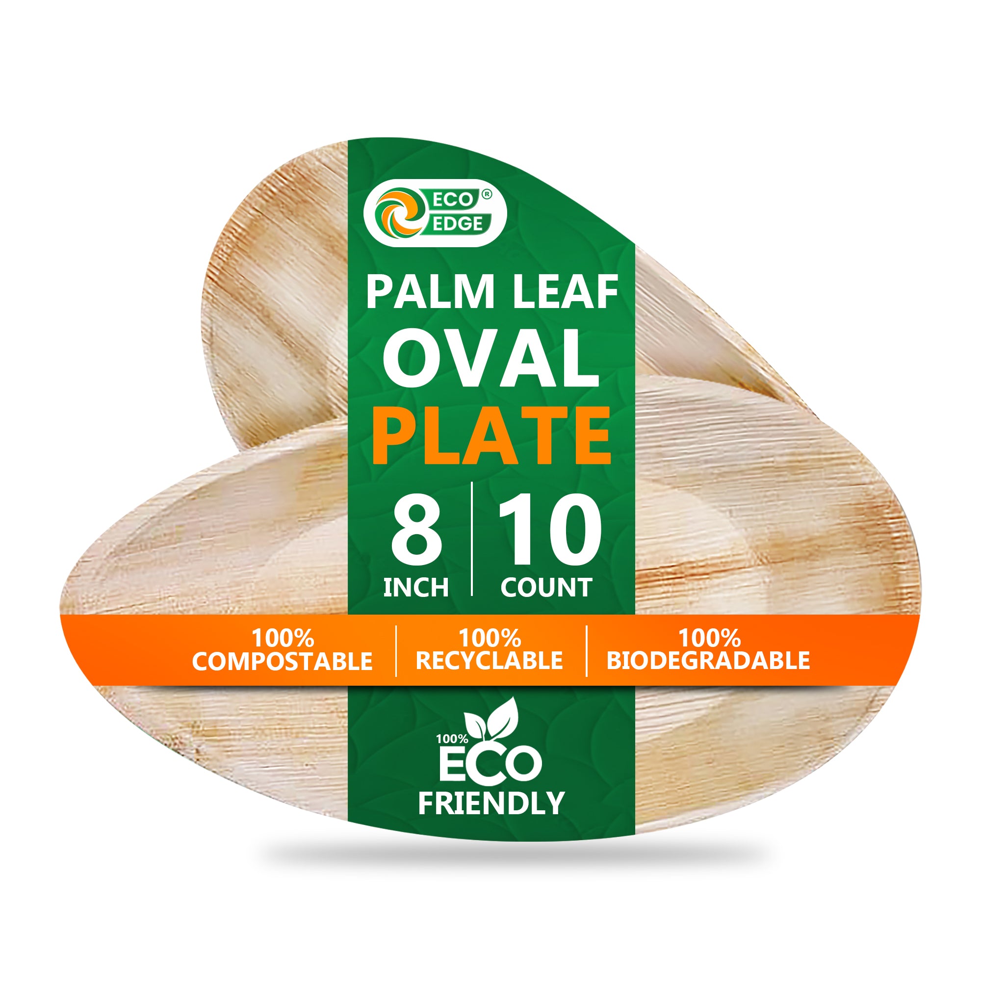 EcoEdge 8 Inch Oval Areca Palm Leaf Plates | 100% Natural