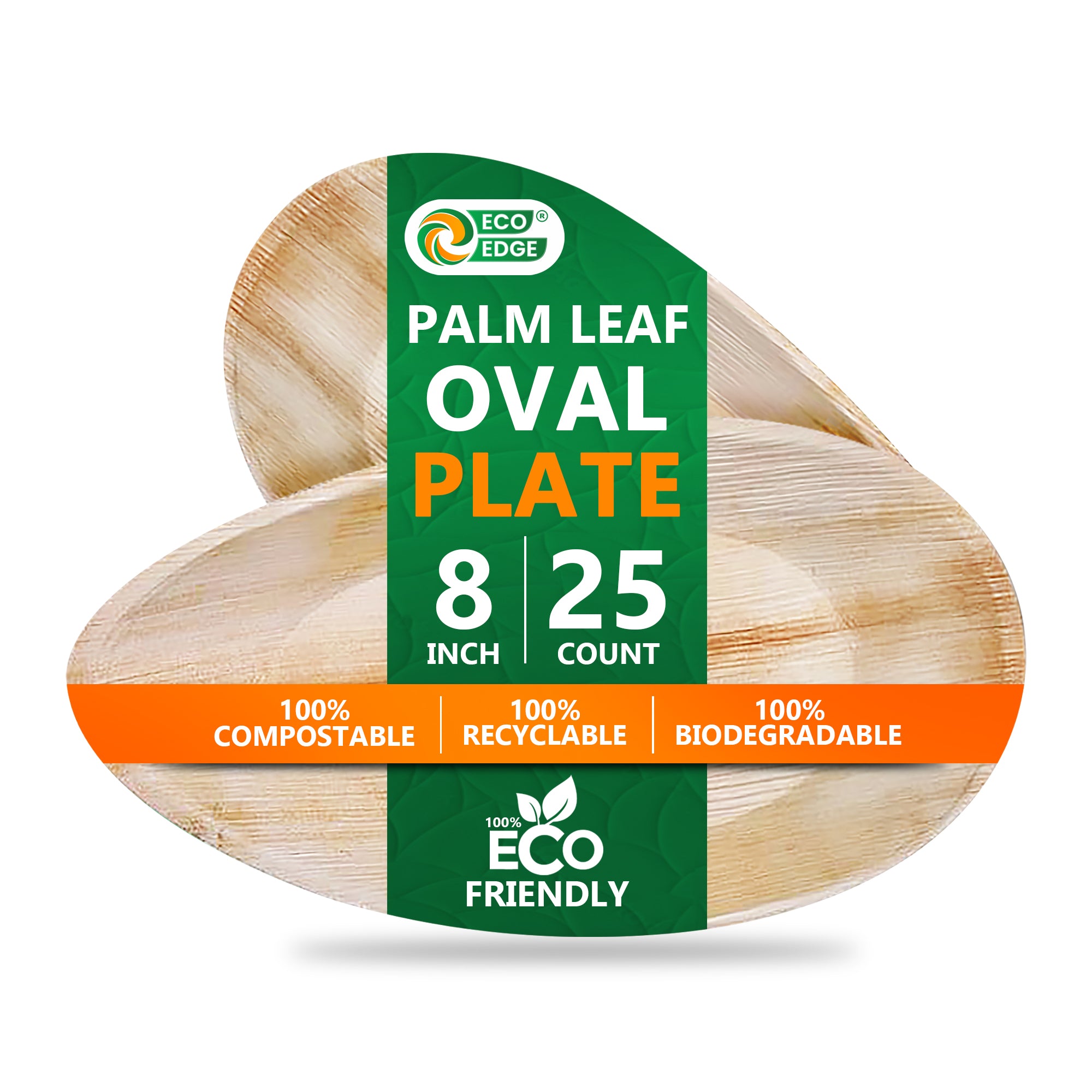 EcoEdge 8 Inch Oval Areca Palm Leaf Plates | 100% Natural